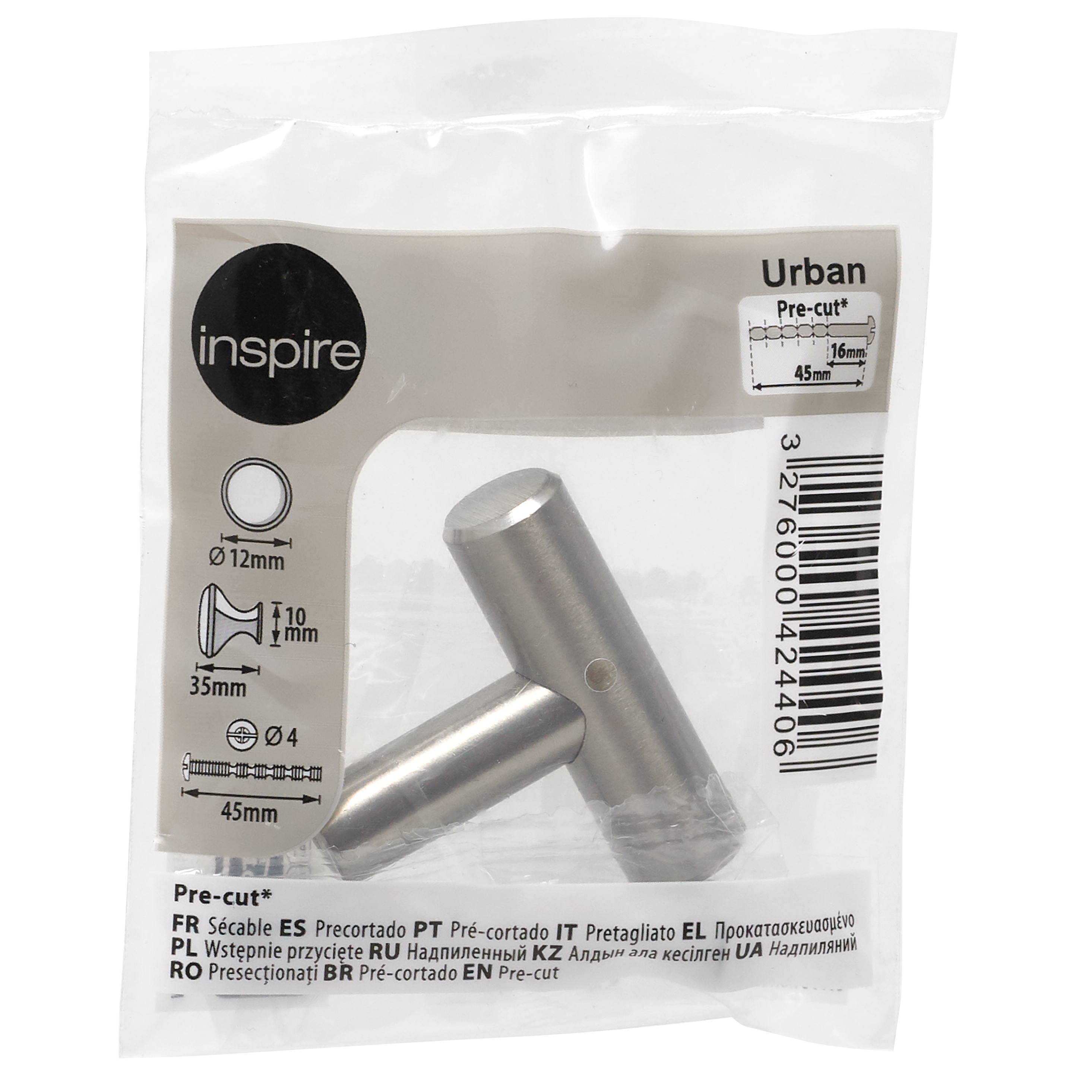 Pomolo per mobili INSPIRE urban in acciaio argento spazzolato opaco H 40 mm L 12 mm - 10