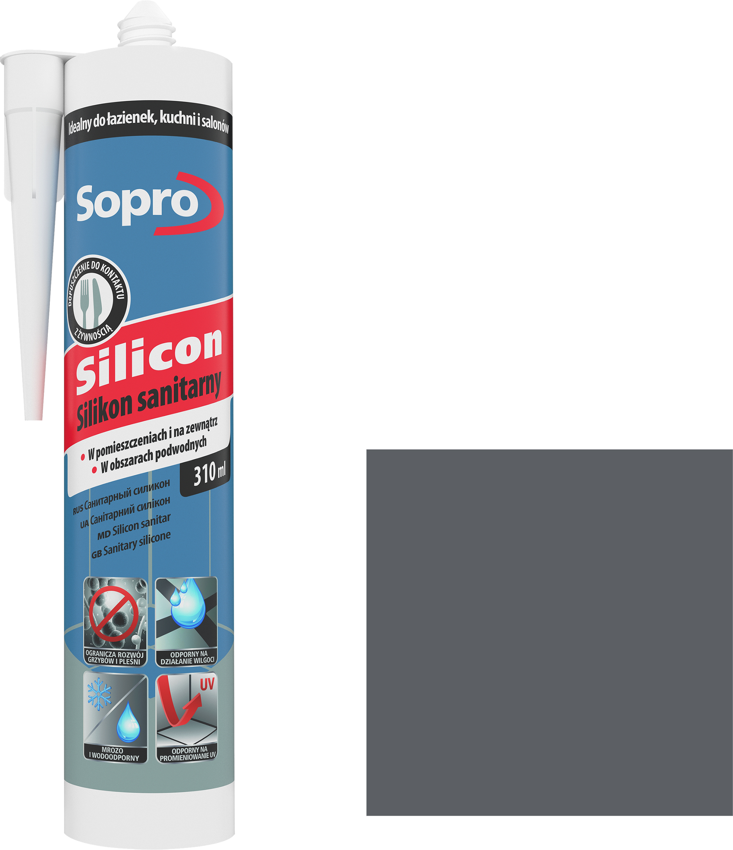 Silikon sanitarny  310 ml Szary 14 Sopro - 2
