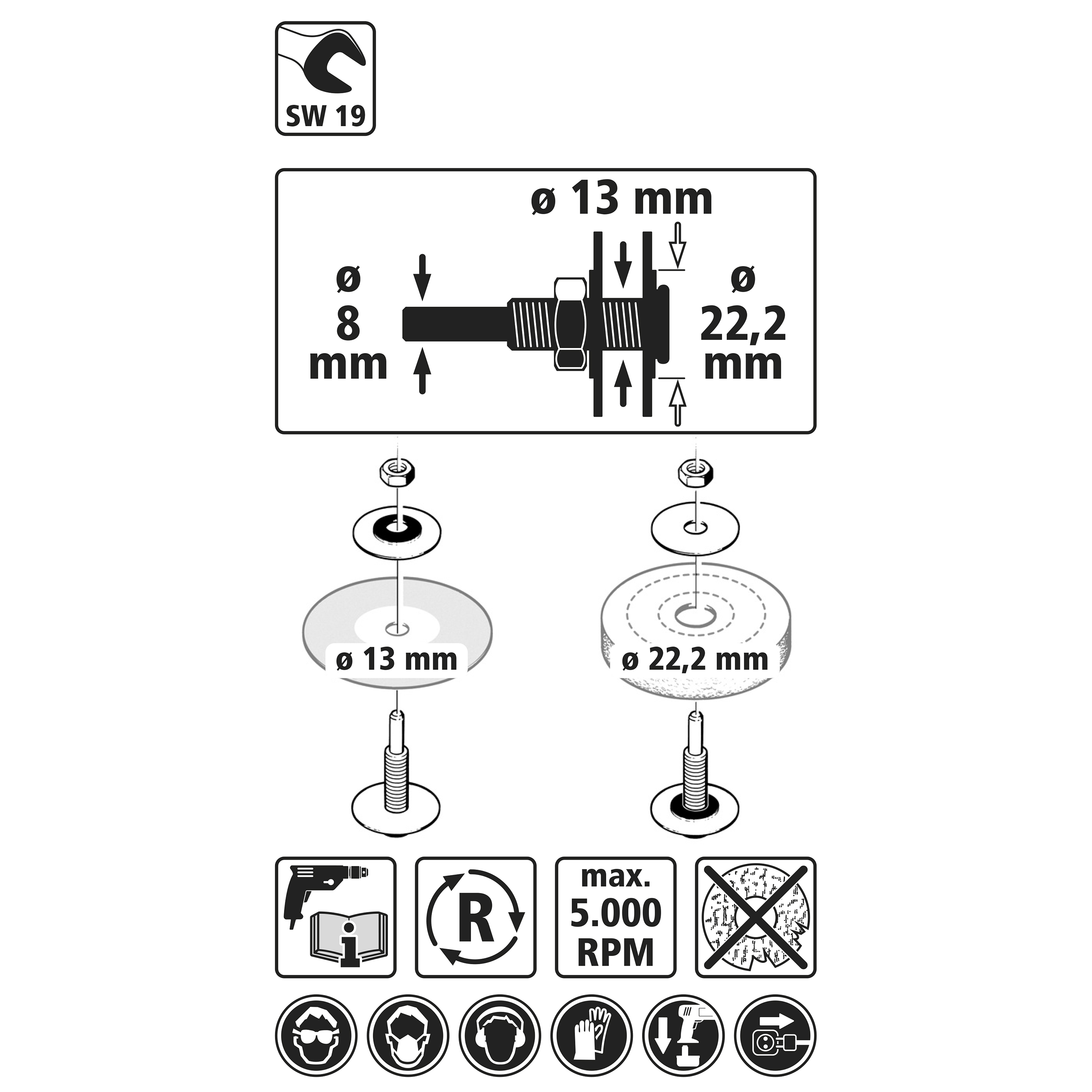 Trzpień do mocowania tarczy 13 mm i 22.2 mm 2139000 WOLFCRAFT - 2