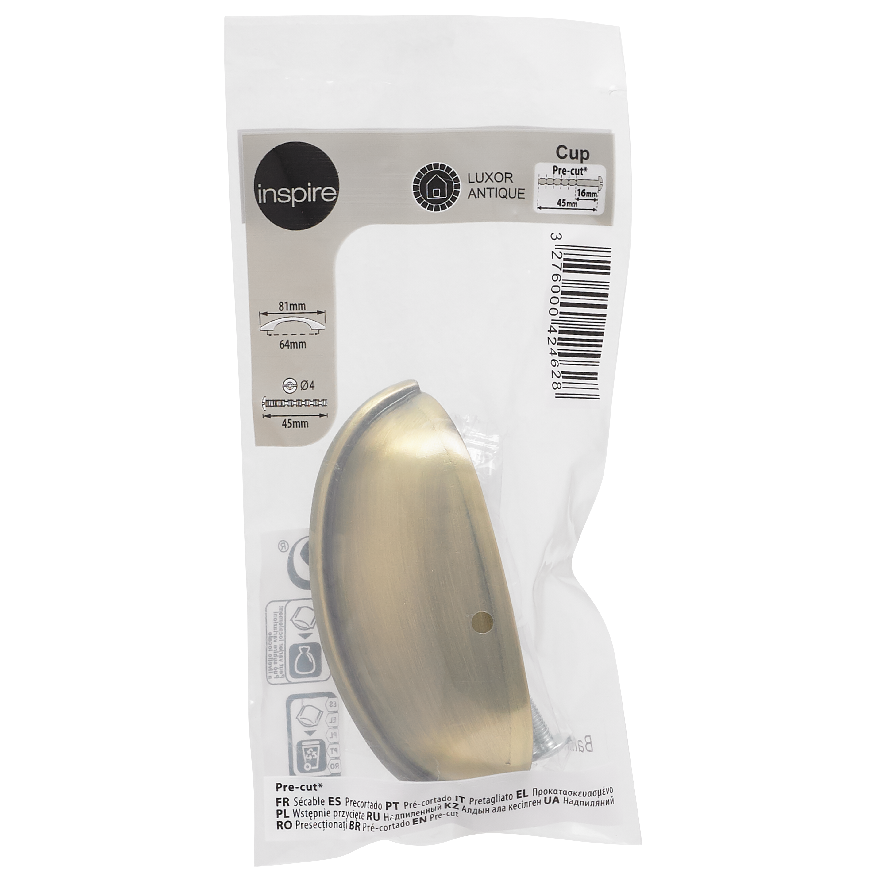 Puxador para móvel INSPIRE CONCHA ZAMAK LATÃO ANTIGO 64MM - 5