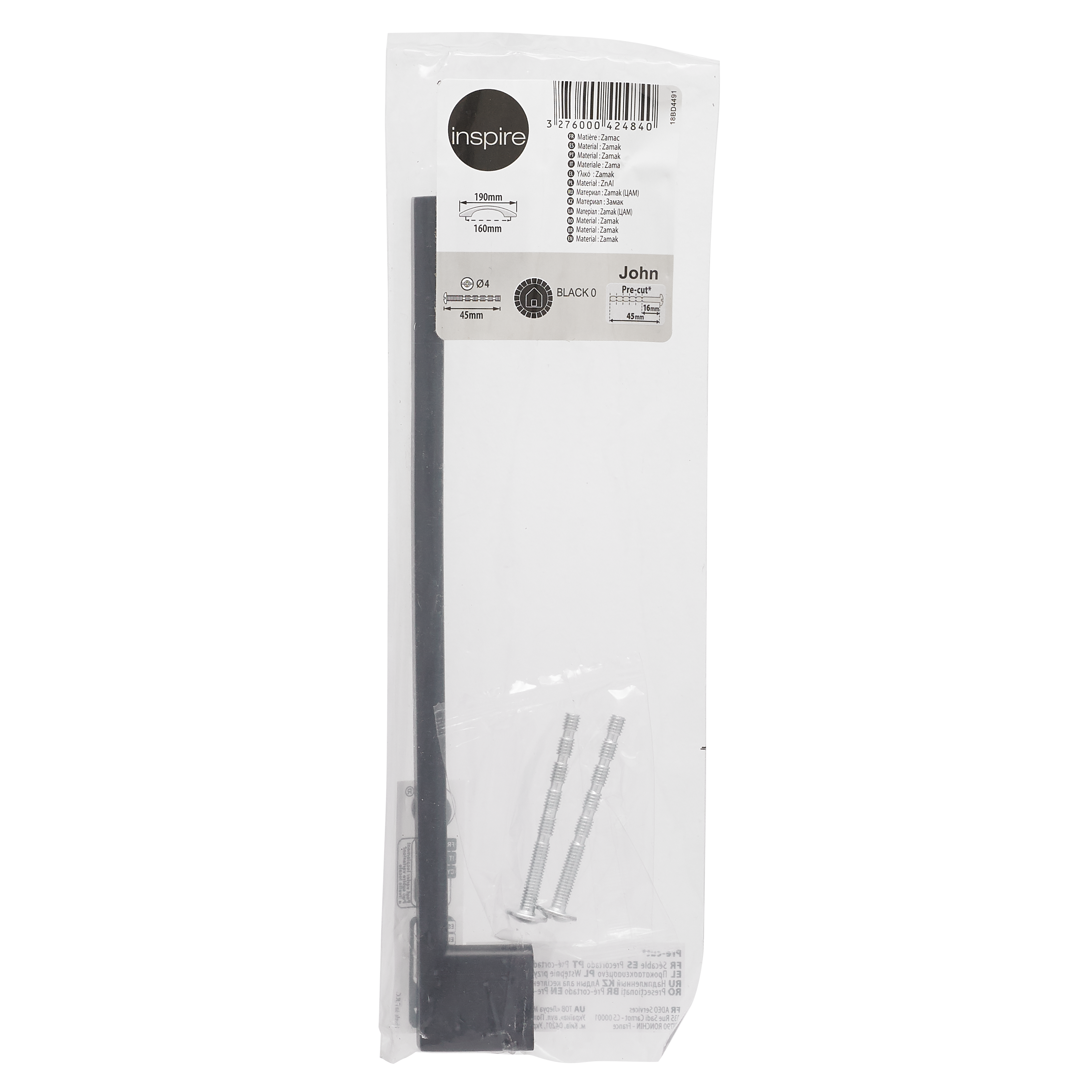 Puxador para móvel INSPIRE JOHN ZAMAK MATE PRETO 160MM - 6