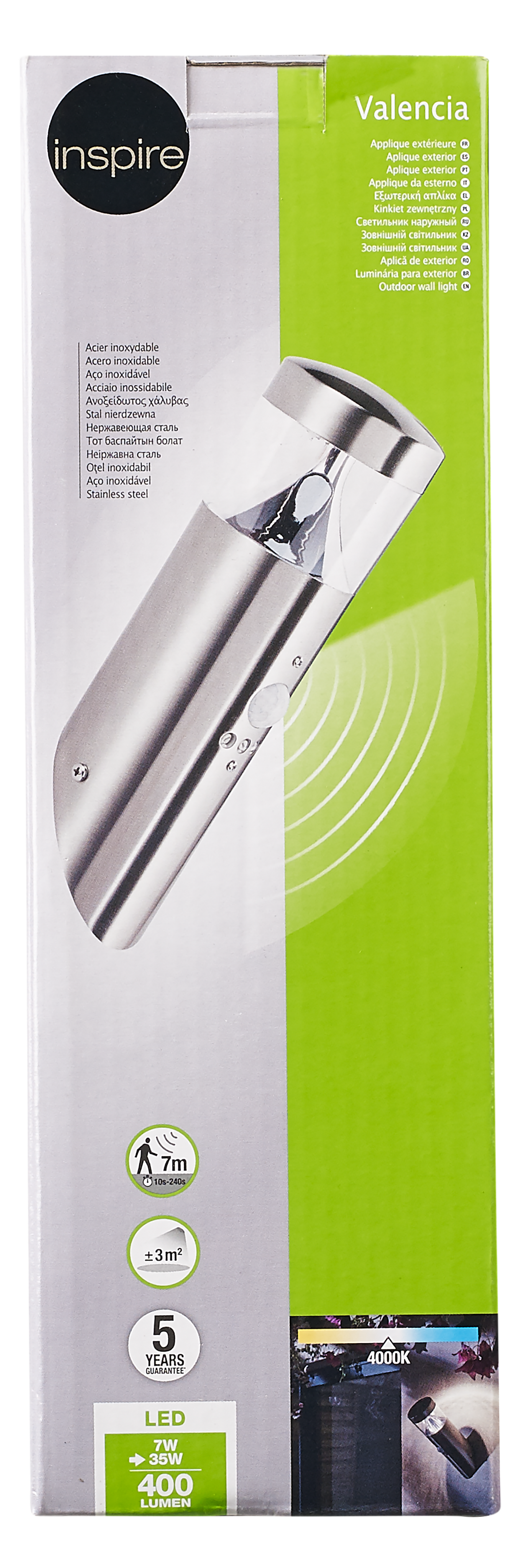 Applique LED moderna da esterno Valencia doppia luce grigio IP44 con sensore di movimento, luce bianco naturale 400 lumen, INSPIRE - 8