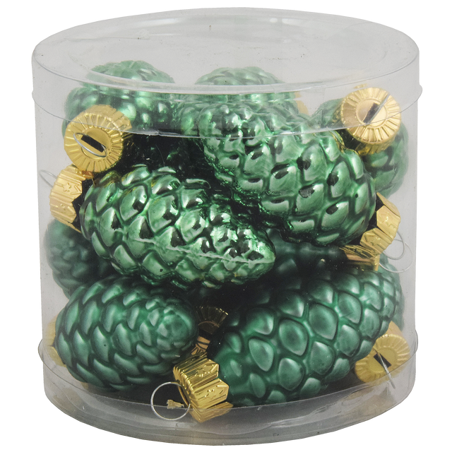 Bombki szklane 5cm 12szt. zielone szyszki Vitbis