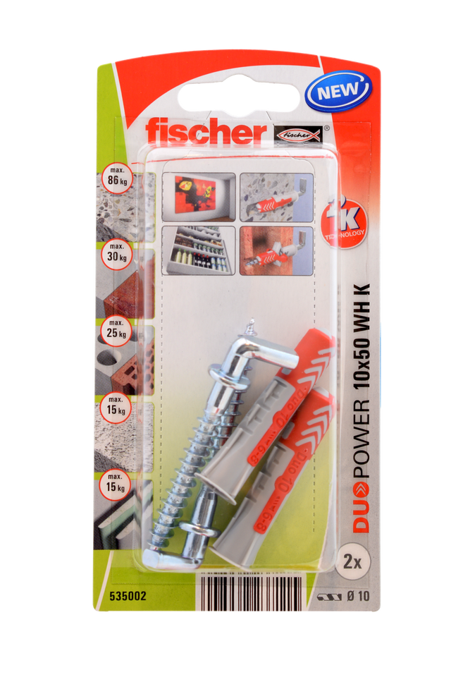 Kołek uniwersalny z hakiem prostym DP 10 x 50 mm 2 szt. Fischer