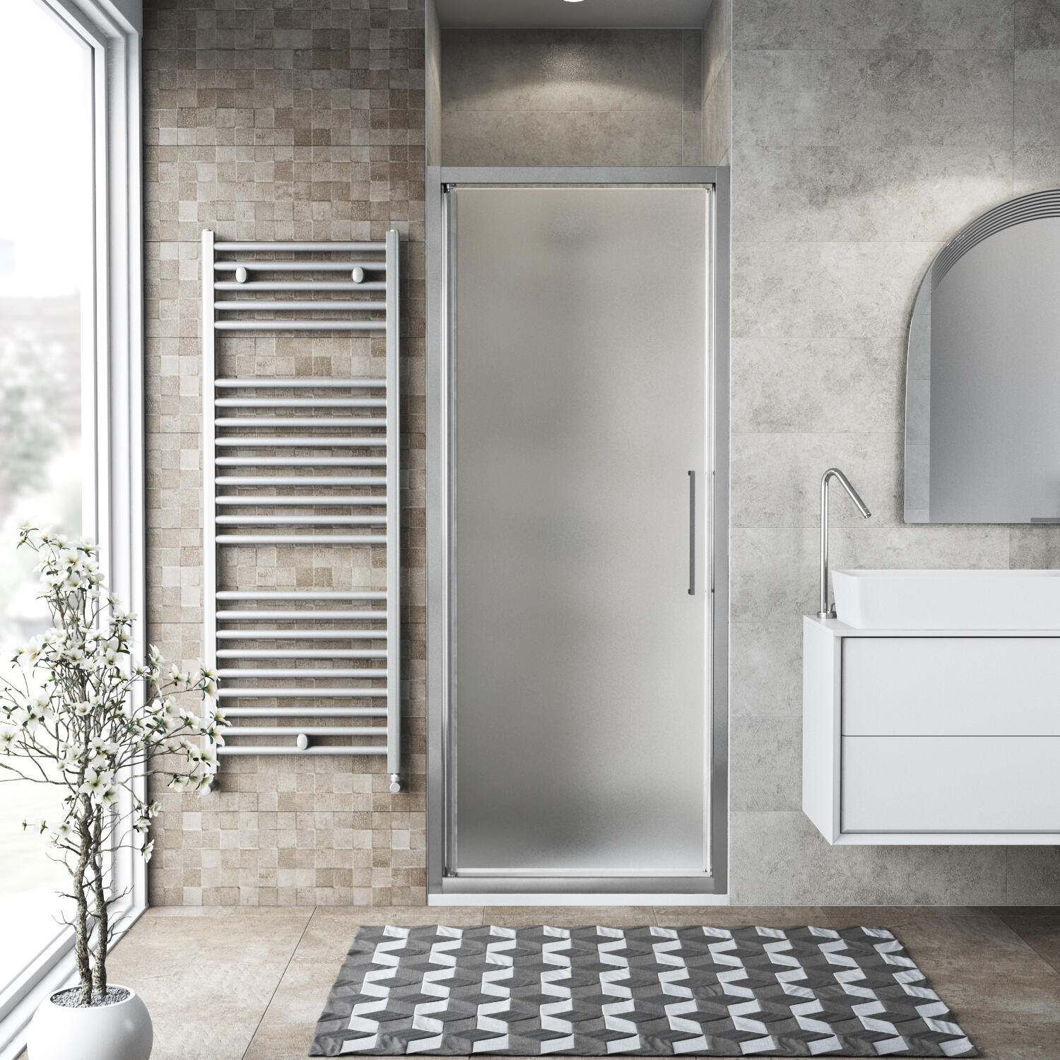 Porta doccia saloon L 82-86 cm x H 195 cm per nicchia in vetro smerigliato SP. 6 mm, profilo lucido cromo, serie Record - 2