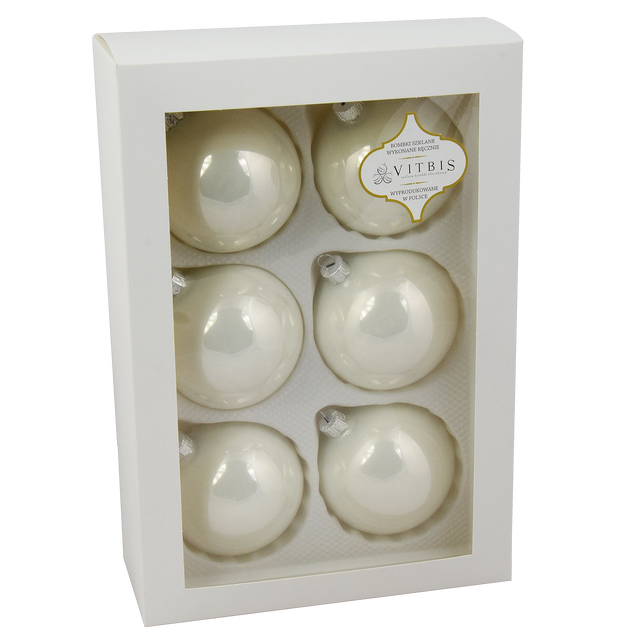 Bombki szklane 8cm 6szt. białe Vitbis