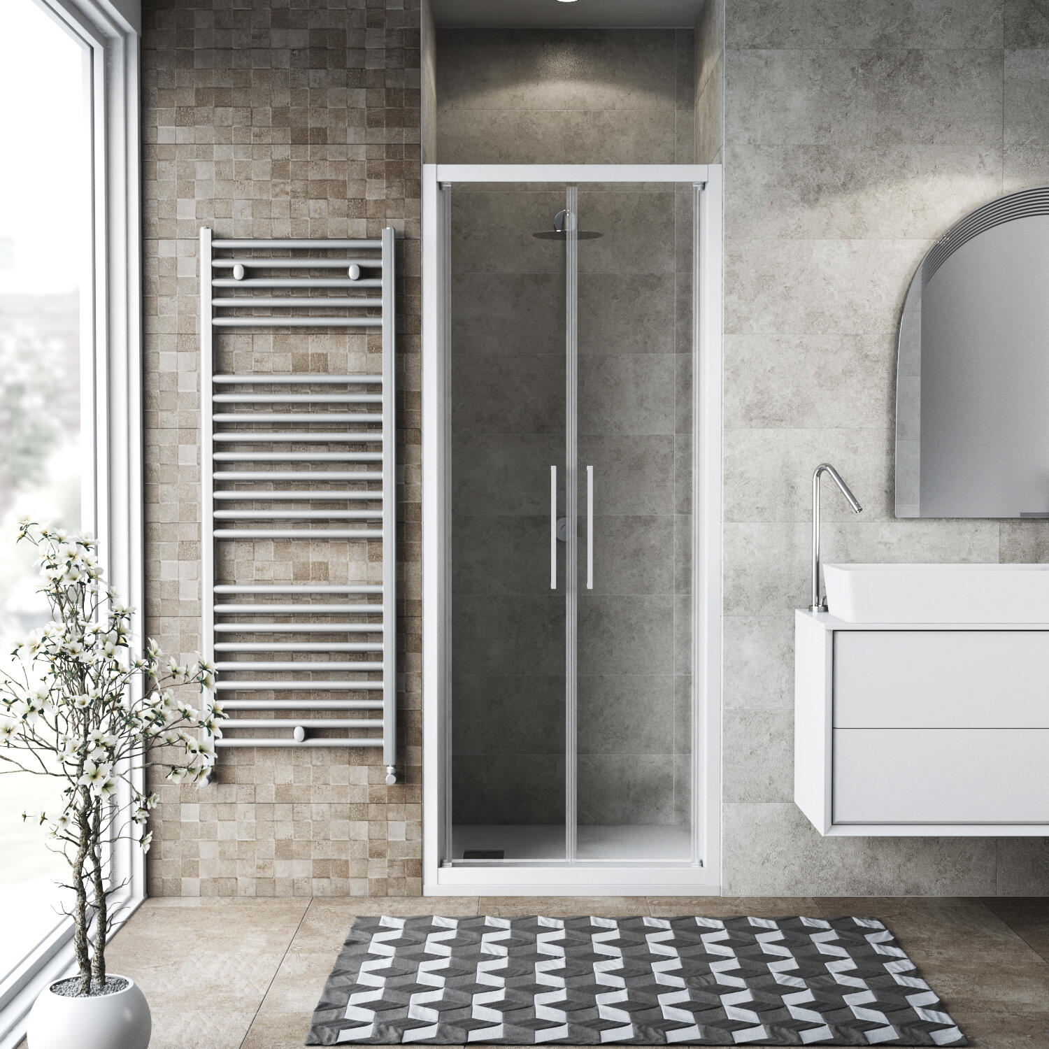 Porta doccia saloon L 67-71 cm x H 195 cm per nicchia in vetro trasparente SP. 6 mm, profilo opaco bianco, serie Record - 2