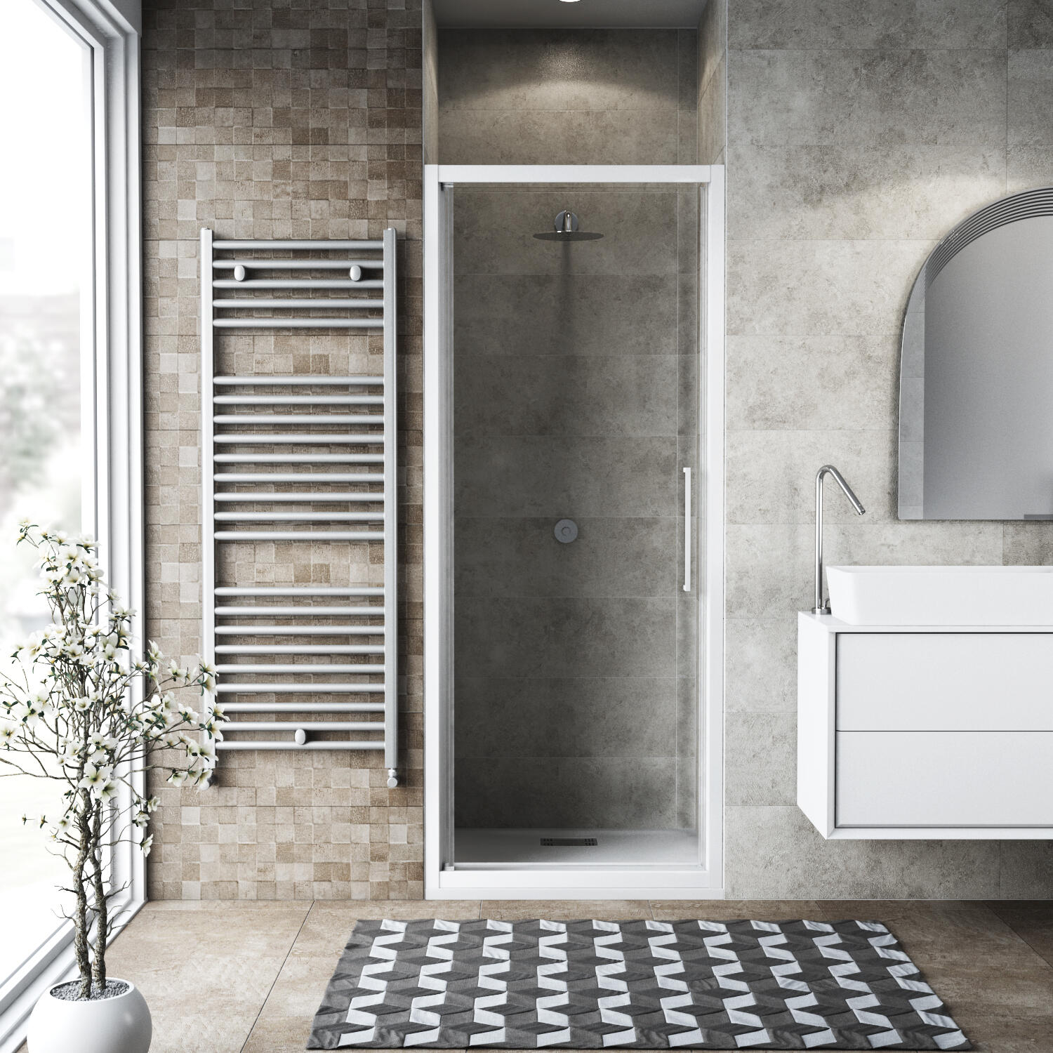 Porta doccia battente Record, L 72-76 cm x H 195 cm x SP 6 mm, profilo bianco - 2