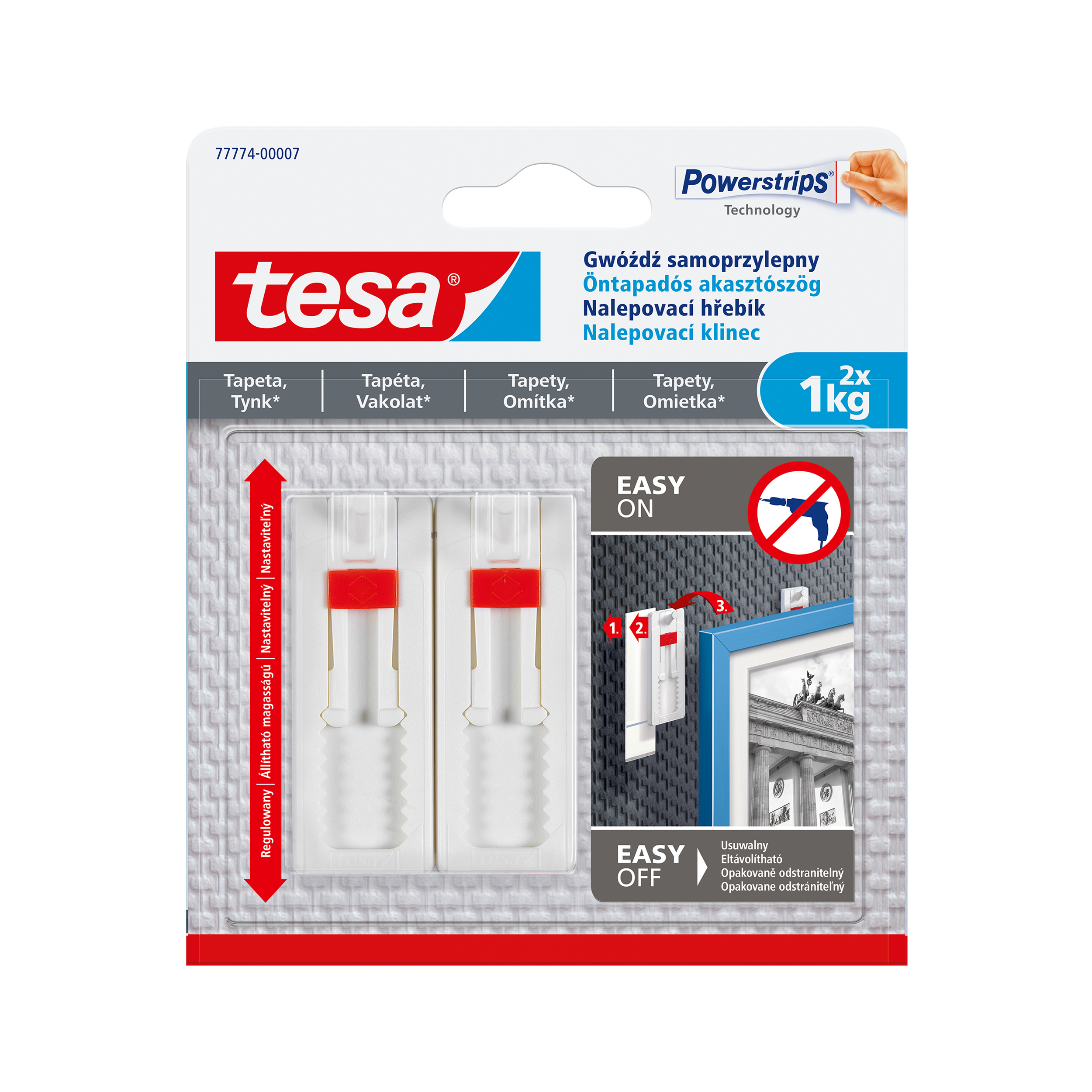 Gwóźdź samoprzylepny regulowany tapeta i tynk 1 kg 2 szt. Tesa