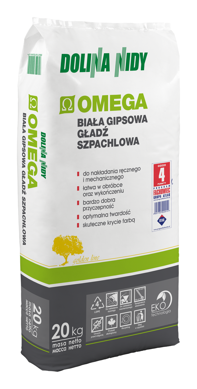 Gładź szpachlowa gipsowa biała Omega 20 kg Dolina Nidy