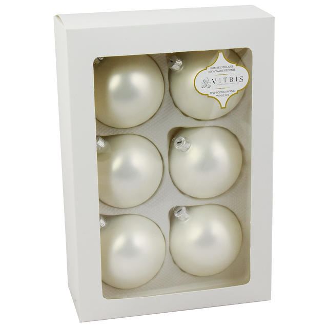 Bombki szklane 8cm 6szt. białe matowe Vitbis