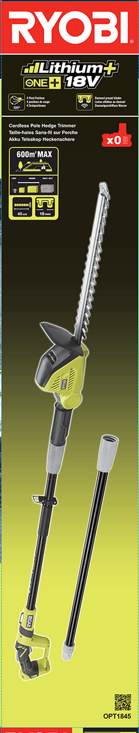 Nożyce akumulatorowe Ryobi One+ OPT1845 18V 45cm na wysięgniku - 2