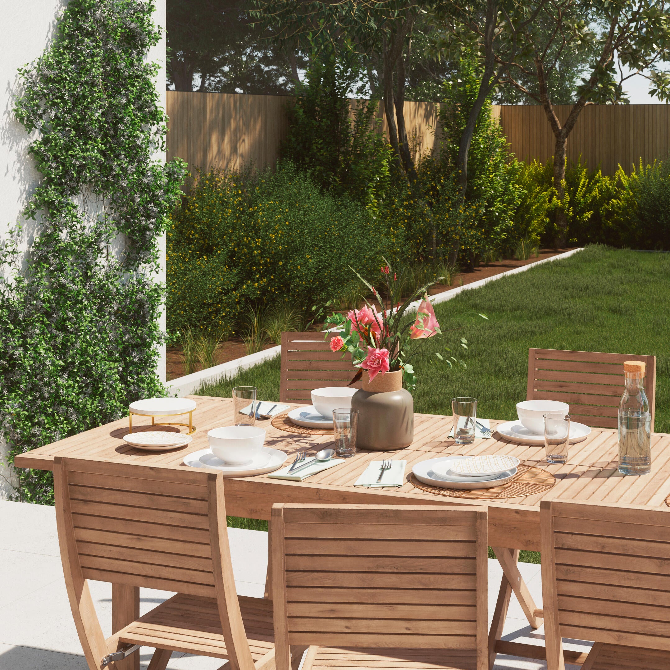 Mesa de jardín extensible de madera Solis marrón de 150/200x75x90 cm - 26