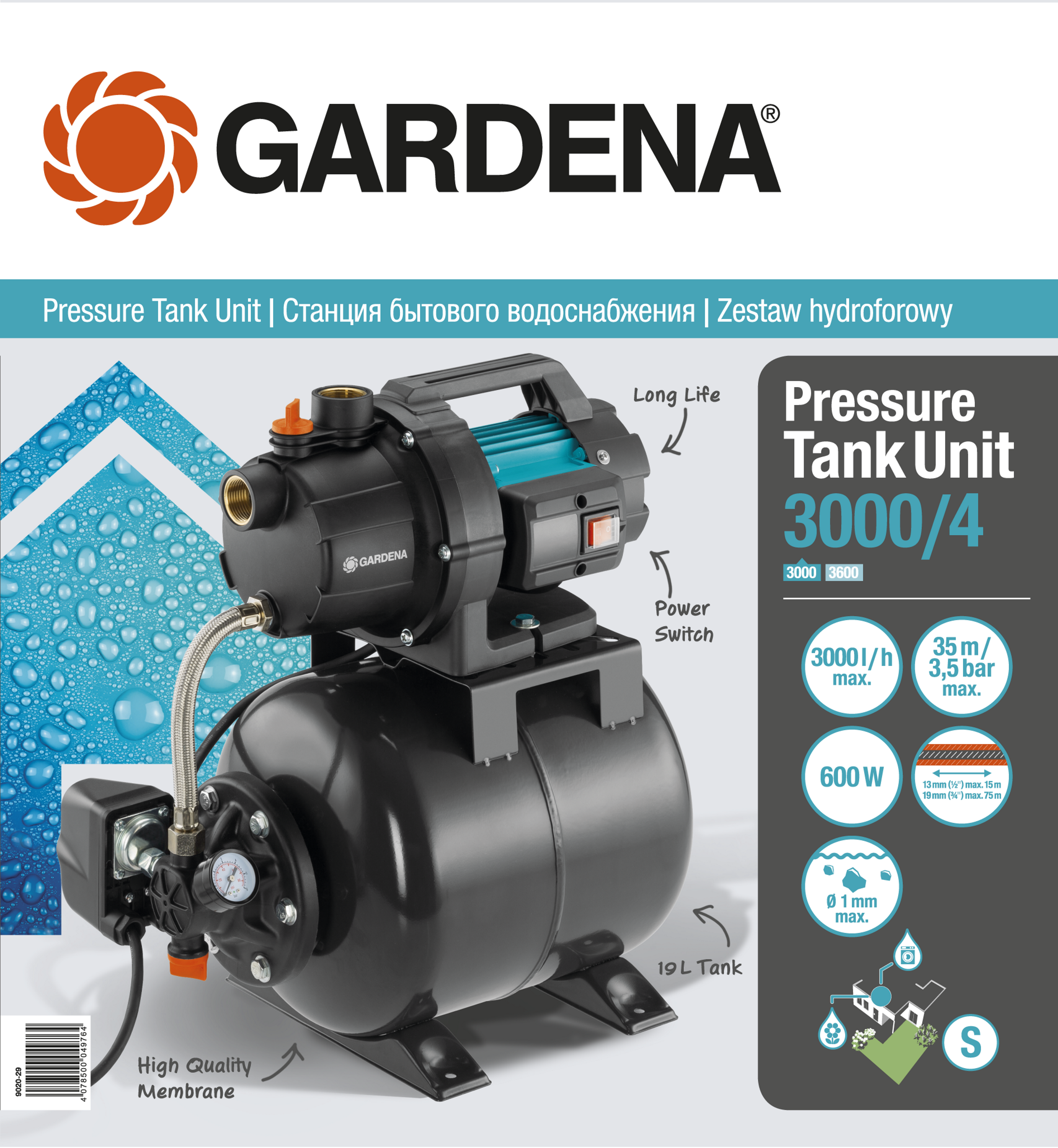 Hydrofor 19l 600 W 3000l/h Gardena 9020-29 - 2