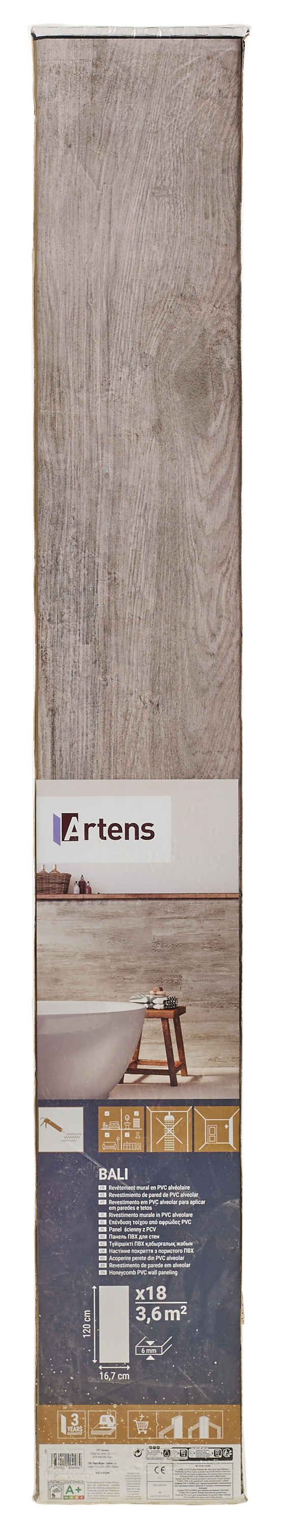 Revestimiento de pared decorativo efecto madera de PVC ARTENS Bali natural color roble gris de 120x16.7cm - 15