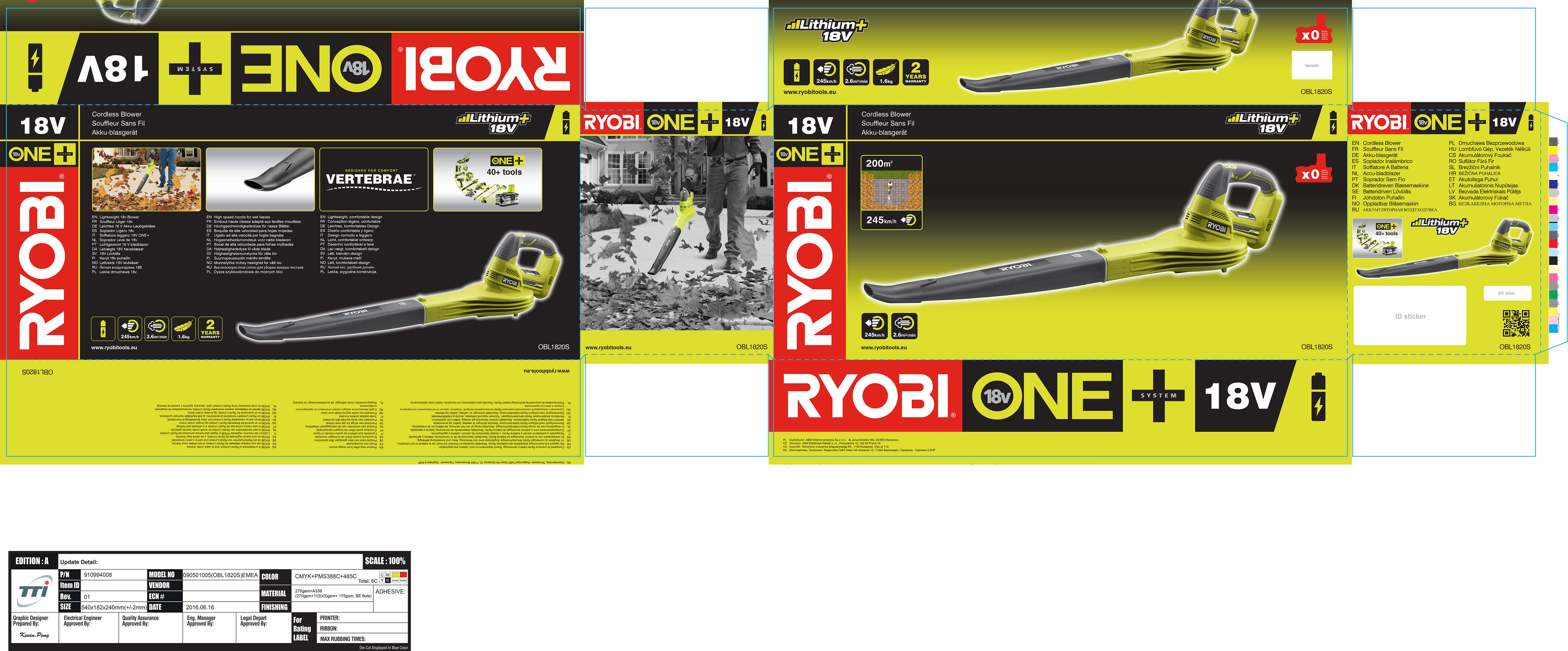 Dmuchawa akumulatorowa do liści Ryobi One+ OBL1820S 18V - 2