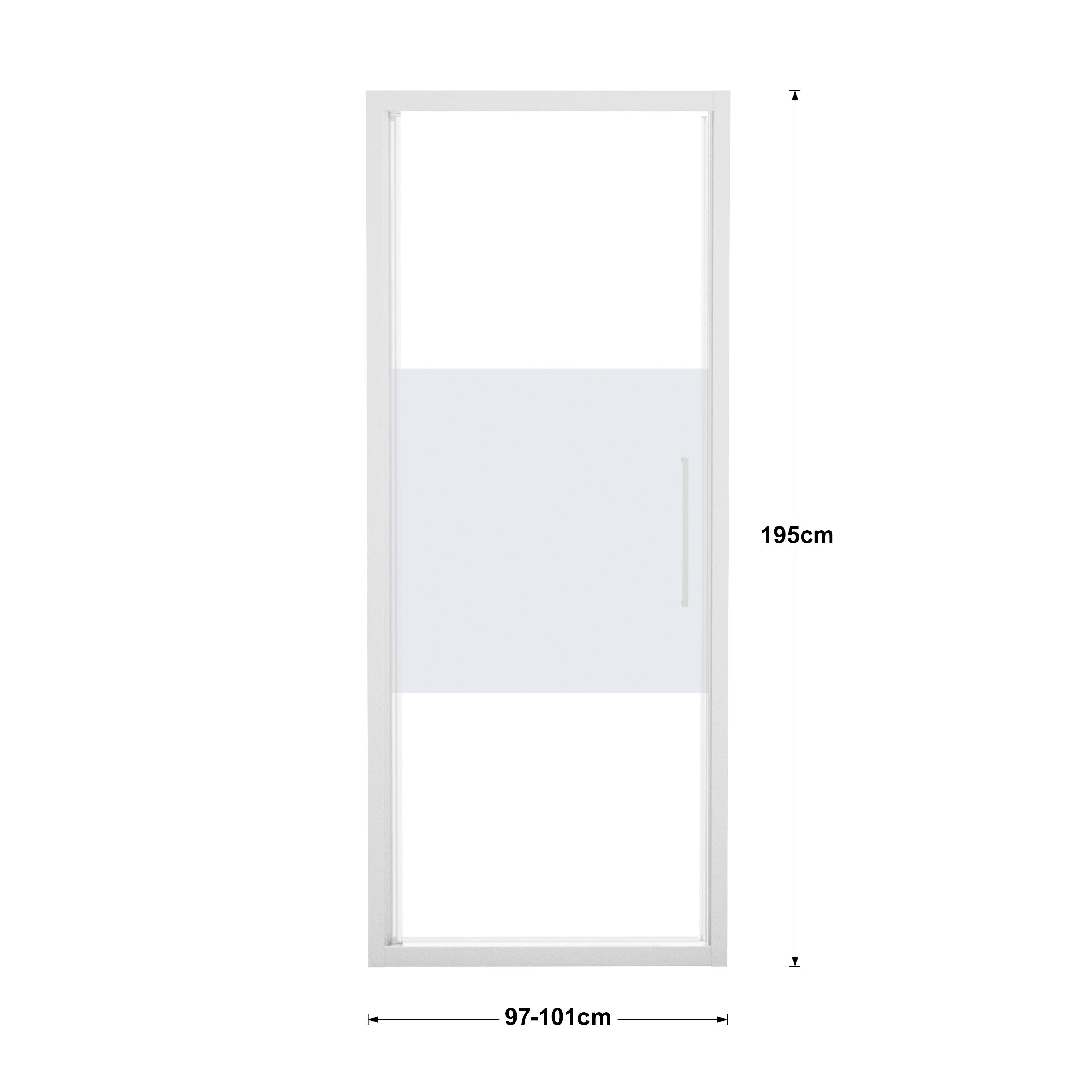 Porta doccia battente L 97-101 cm x H 195 cm per nicchia in vetro smerigliato SP. 6 mm, profilo opaco bianco, serie Record - 4