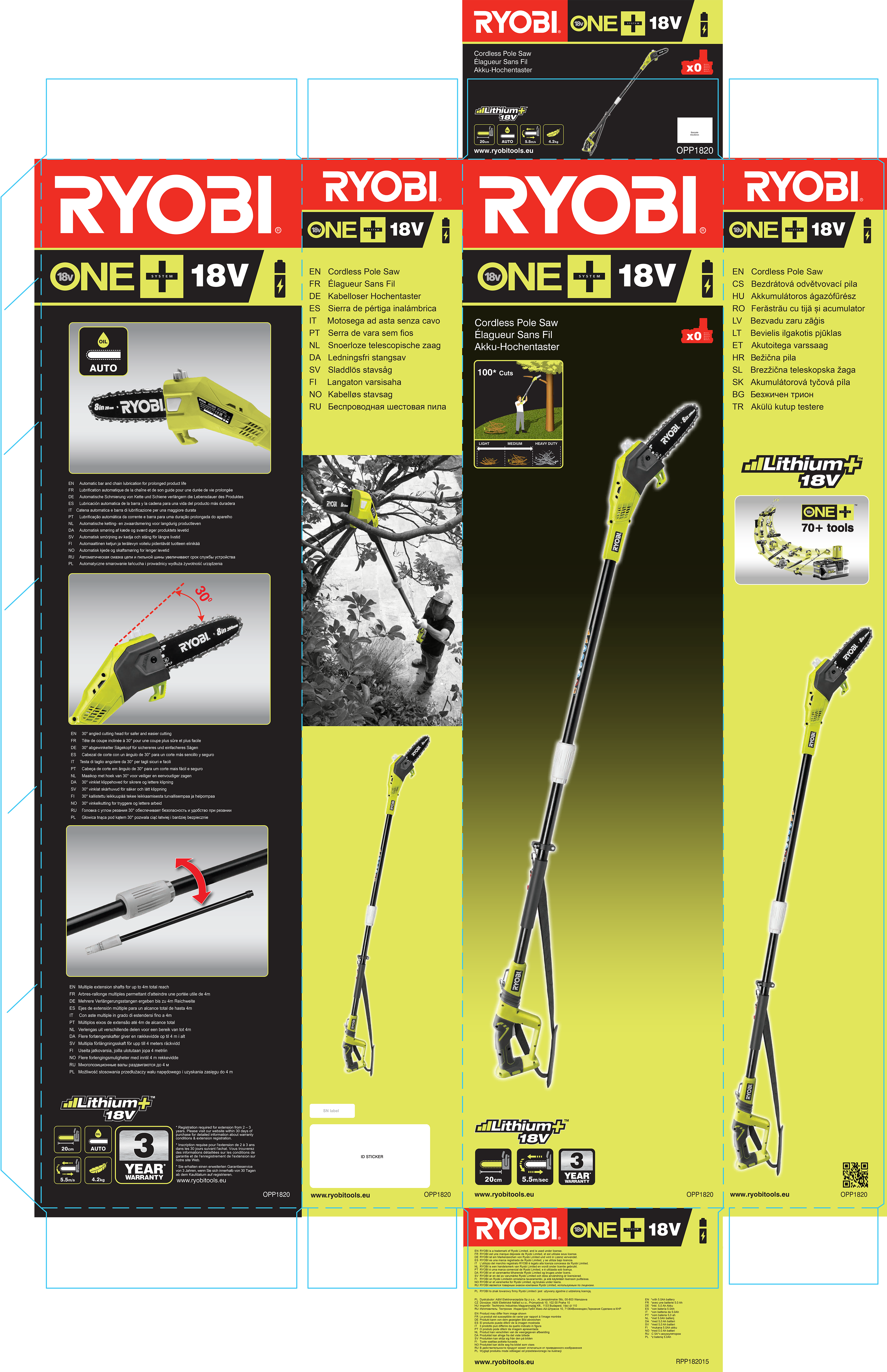 Piła łańcuchowa akumulatorowa 20cm na wysięgniku Ryobi One+ OPP1820 18V - 2