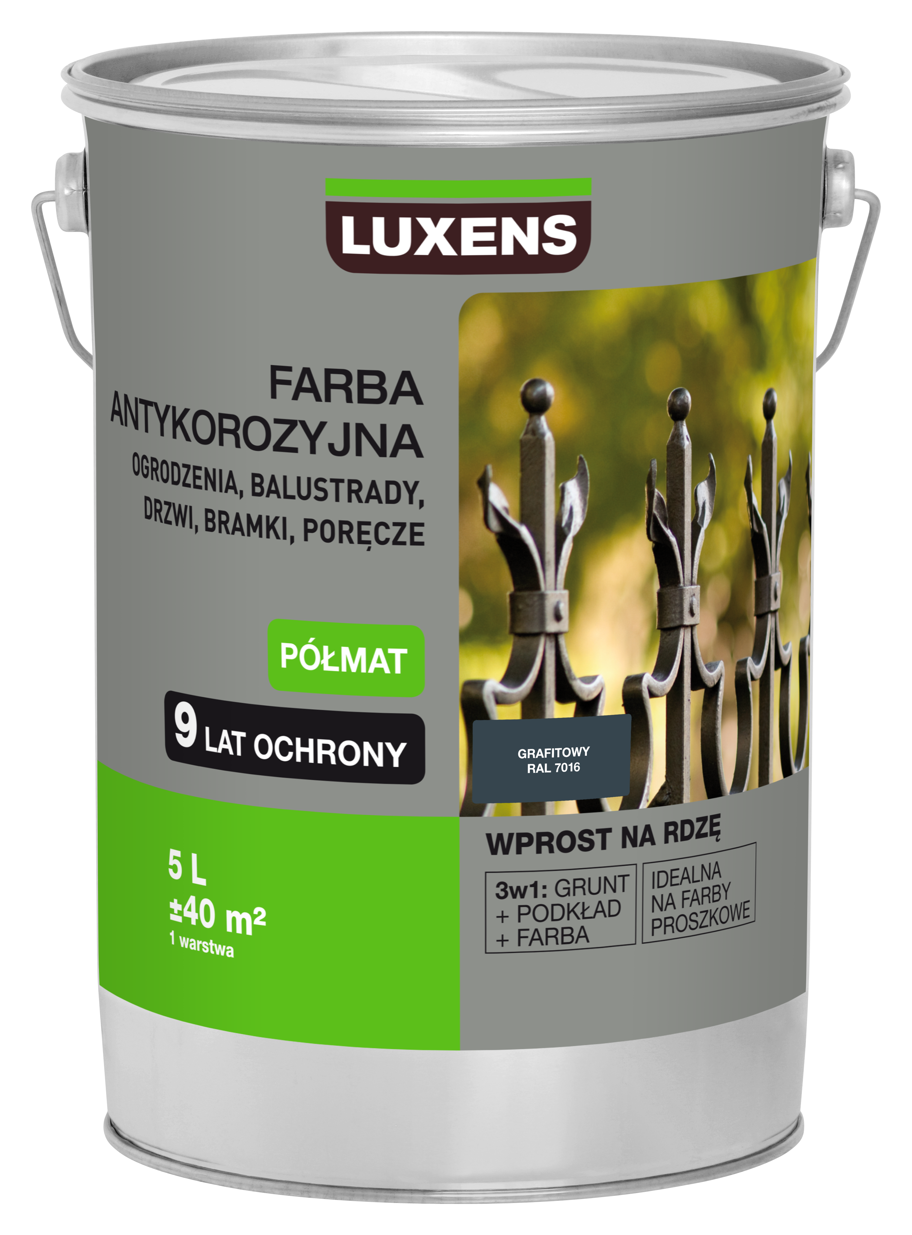 Farba antykorozyjna 5 l Grafit Półmat LUXENS