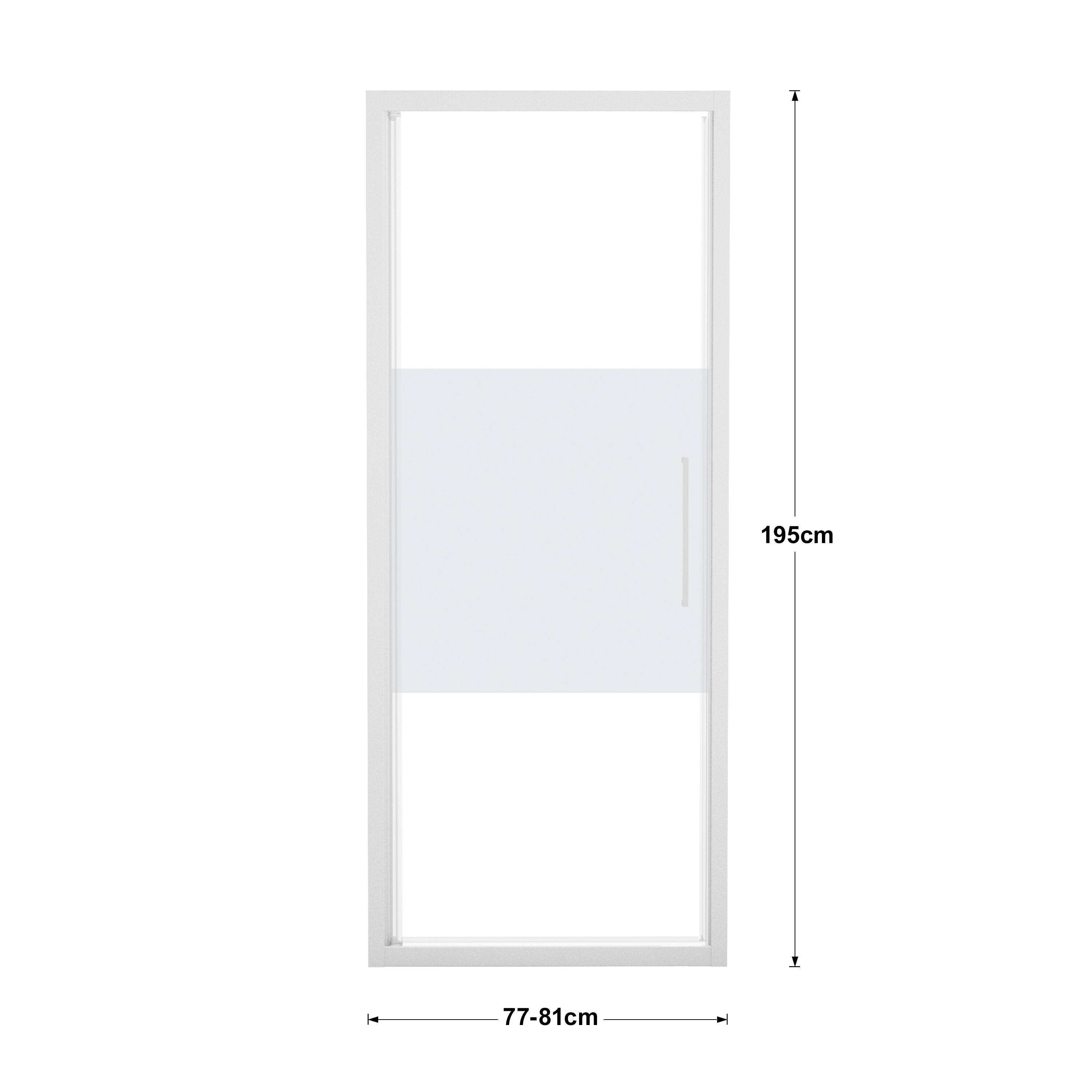 Porta doccia battente Record, L 77-81 cm x H 195 cm x SP 6 mm, profilo bianco, vetro smerigliato - 4