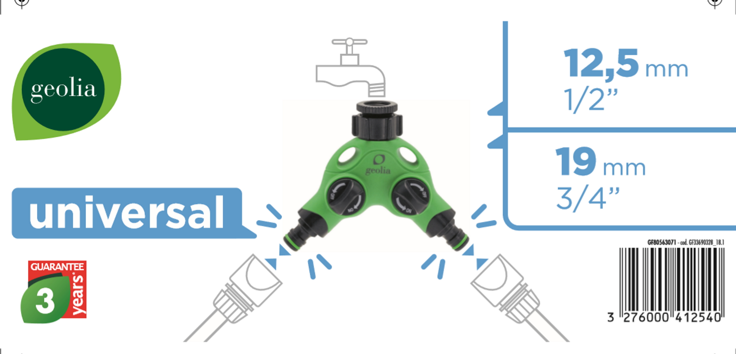 Distribuidor doble salida con regulación para manguera H 1/2''-3/4'' GEOLIA - 3
