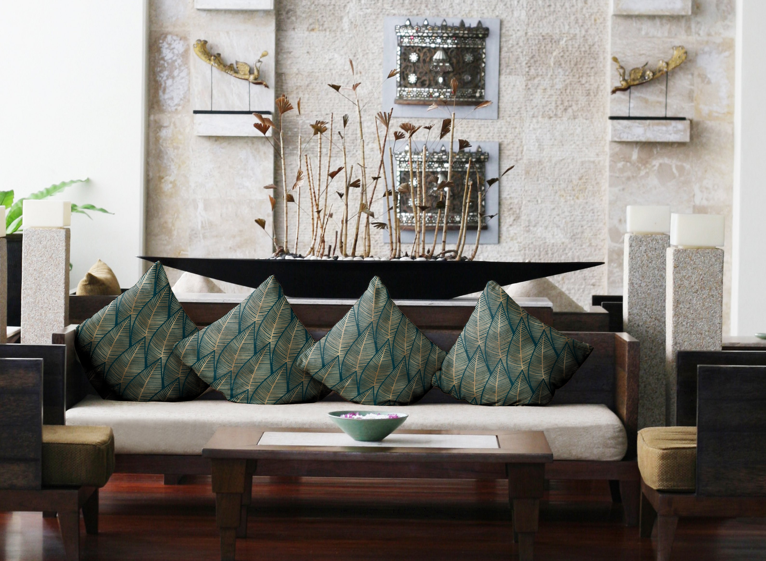 Poduszka w liście Lau zielono-złota 45 x 45 cm - 2