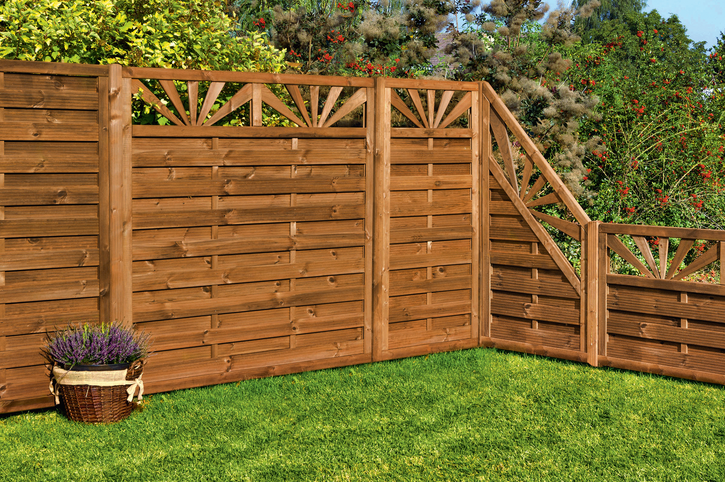 Płot szczelny z dekorem Sunrise 180x180 cm drewniany Werth-Holz - 2