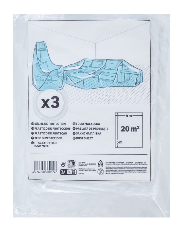 Pack de 3 plásticos de protección cubretodo 4x5m 5 micras