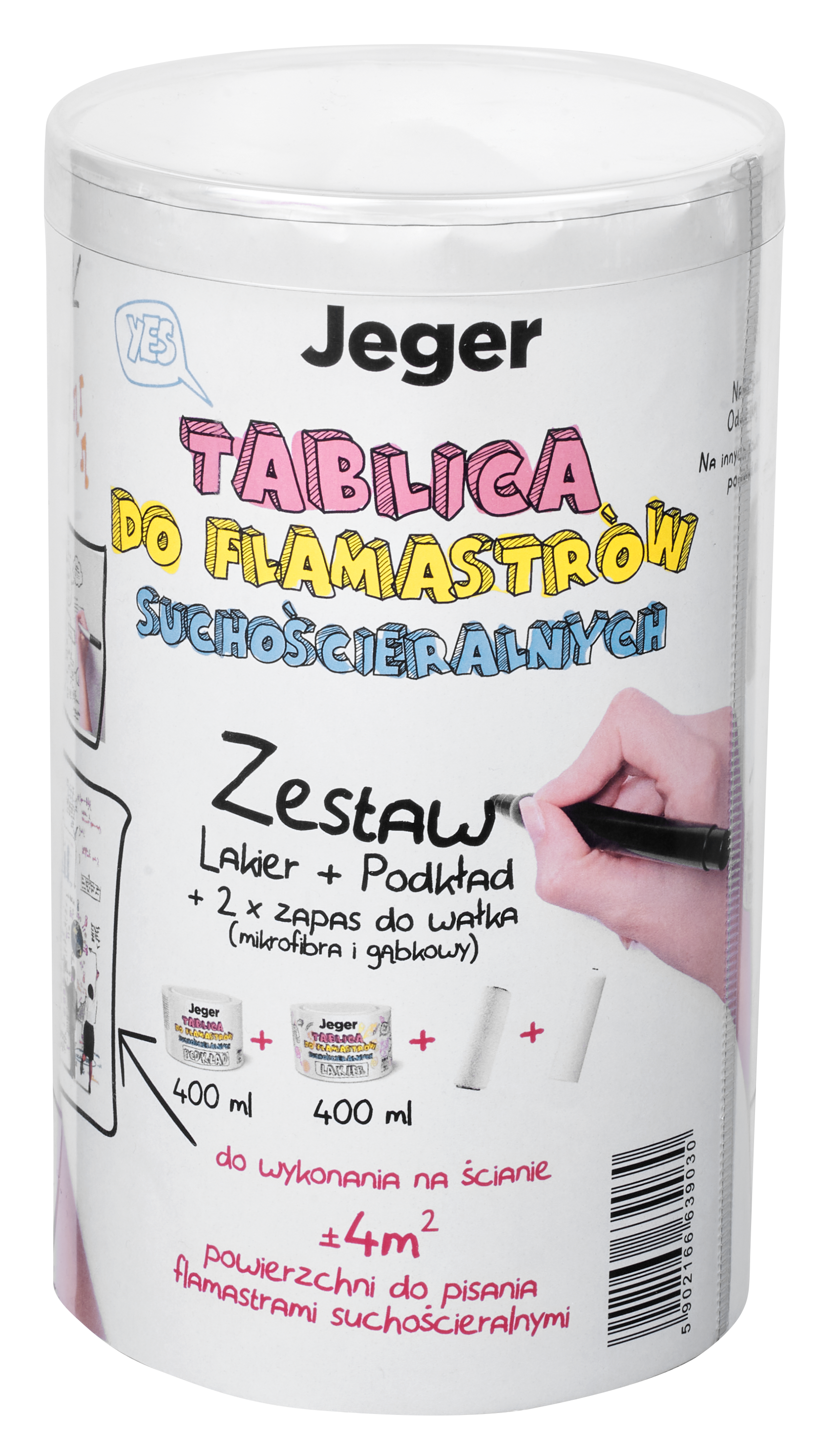Farba tablicowa SUCHOŚCIERALNA Zestaw 2 x 0.4 l JEGER