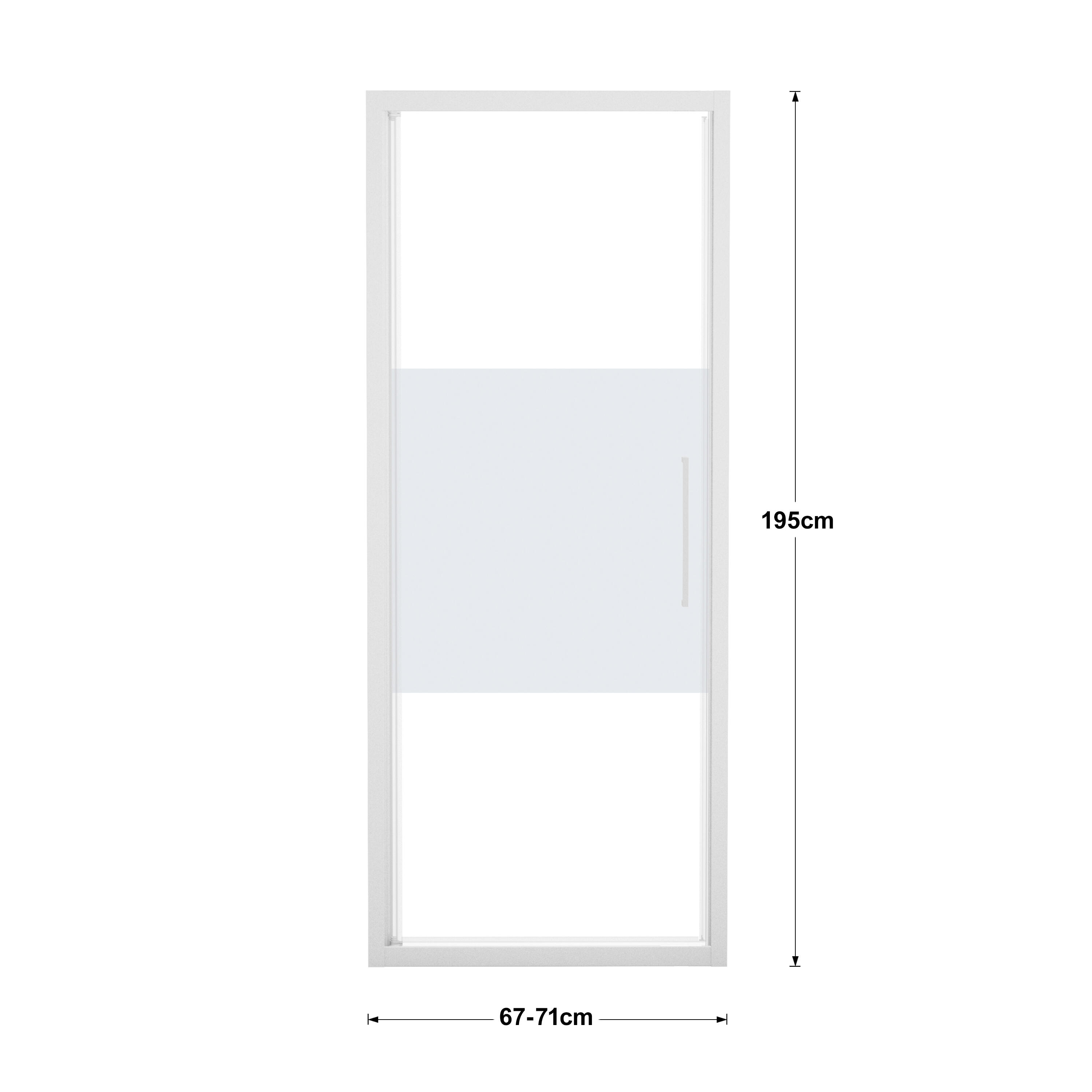 Porta doccia battente Record, L 67-71 cm x H 195 cm x SP 6 mm, profilo bianco, vetro smerigliato - 4