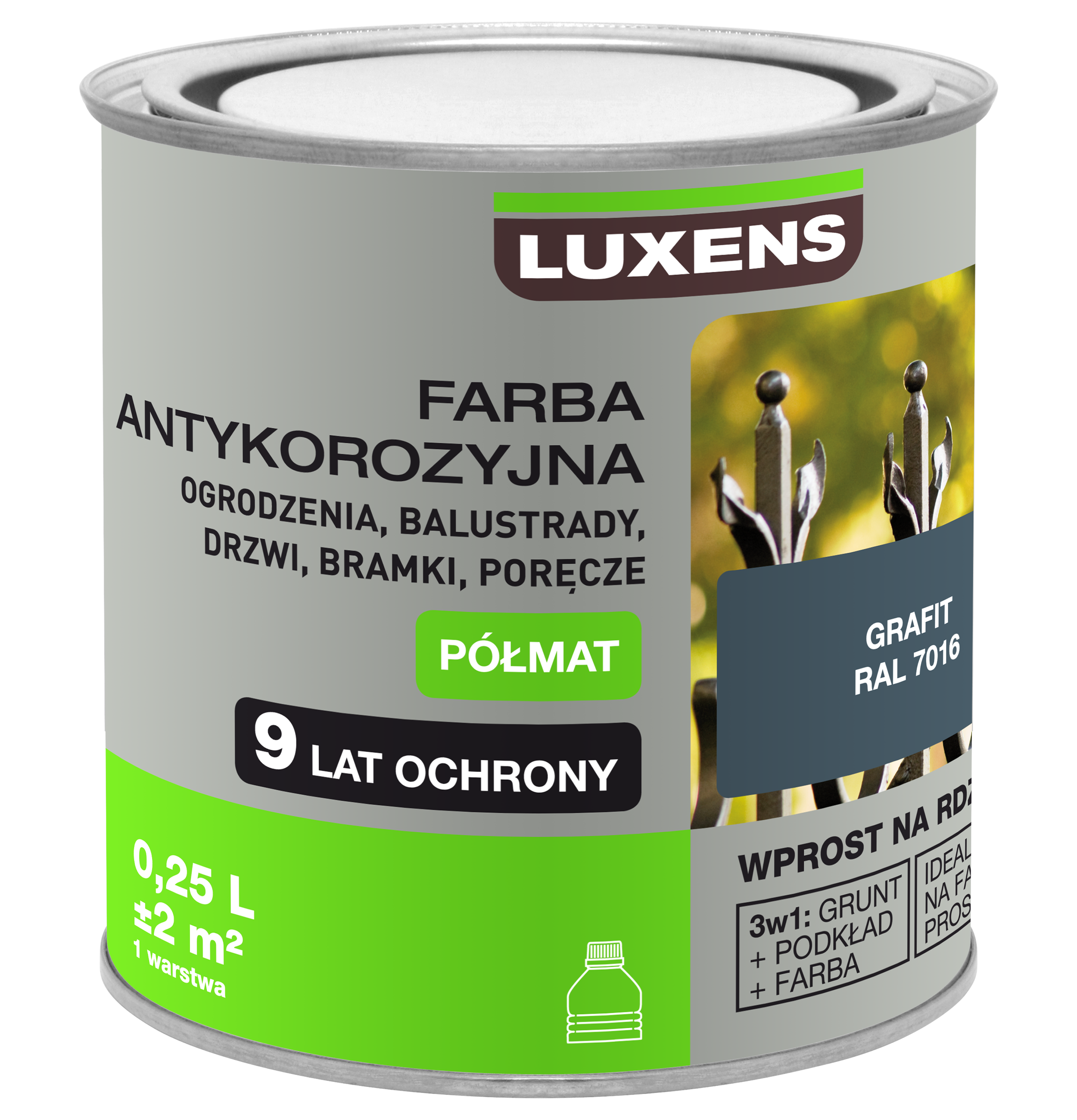 Farba antykorozyjna 0.25 l Grafit Półmat LUXENS