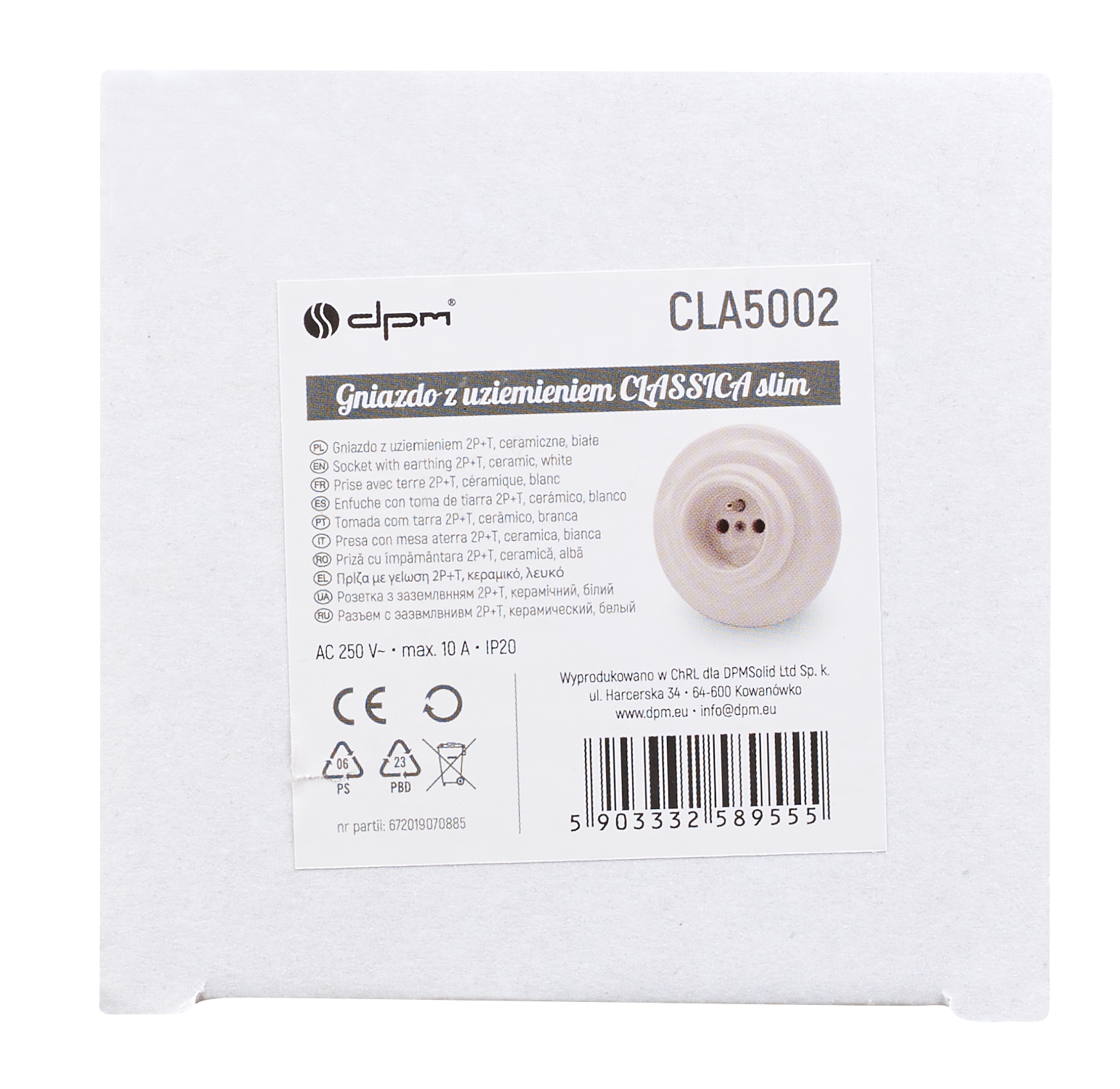 Gniazdo pojedyncze CLA5002 biały DPM - 5
