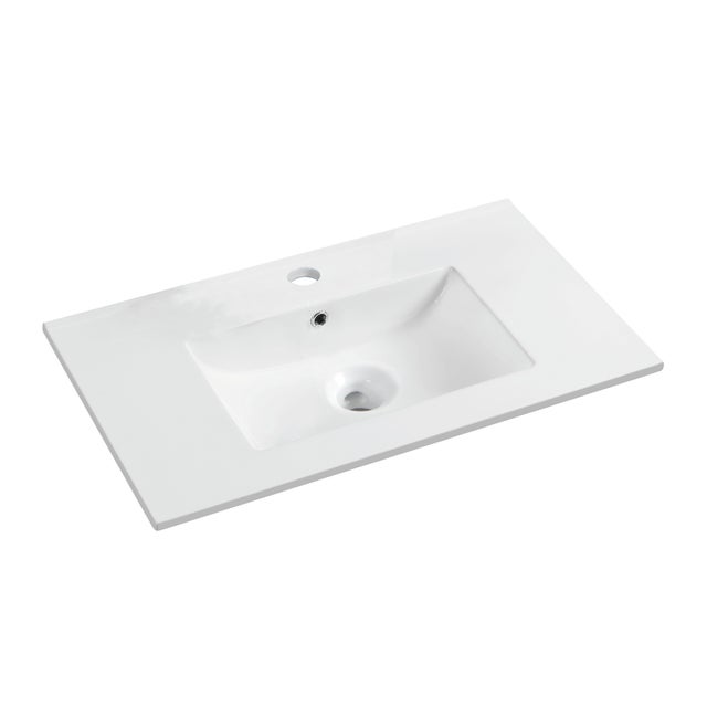 Lavabo a incasso rettangolare vasca centrale Essential L 81 x H 16 x P 46 cm in ceramica bianco lucido