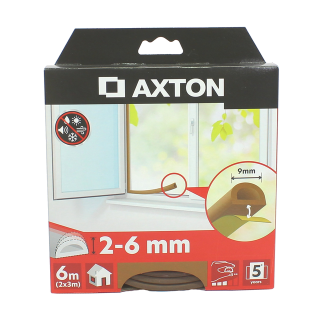 Uszczelka izolacyjna samoprzylepna Profil D 2-6 mm / 6 m brązowa AXTON