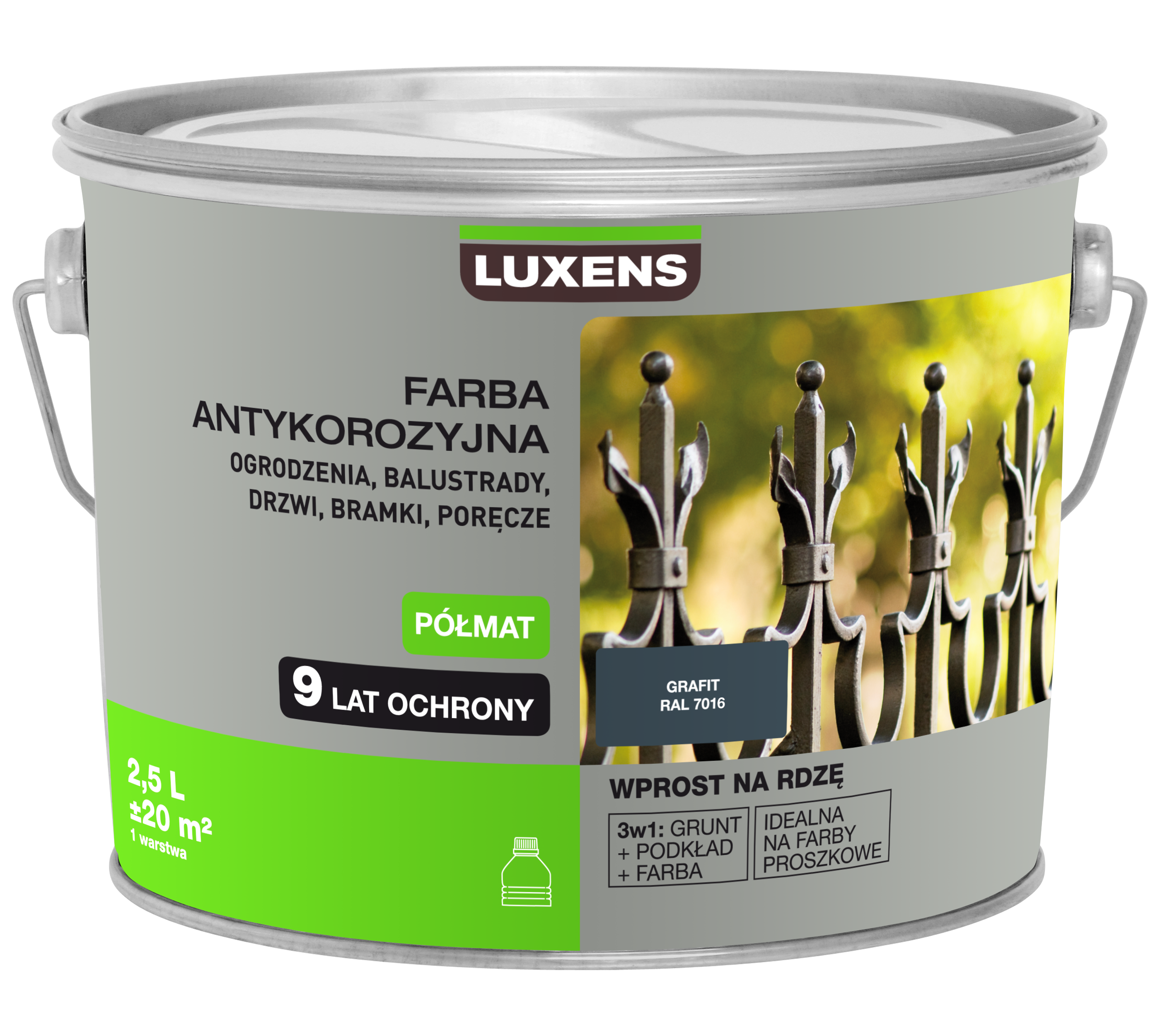 Farba antykorozyjna 2.5 l Grafit Półmat LUXENS