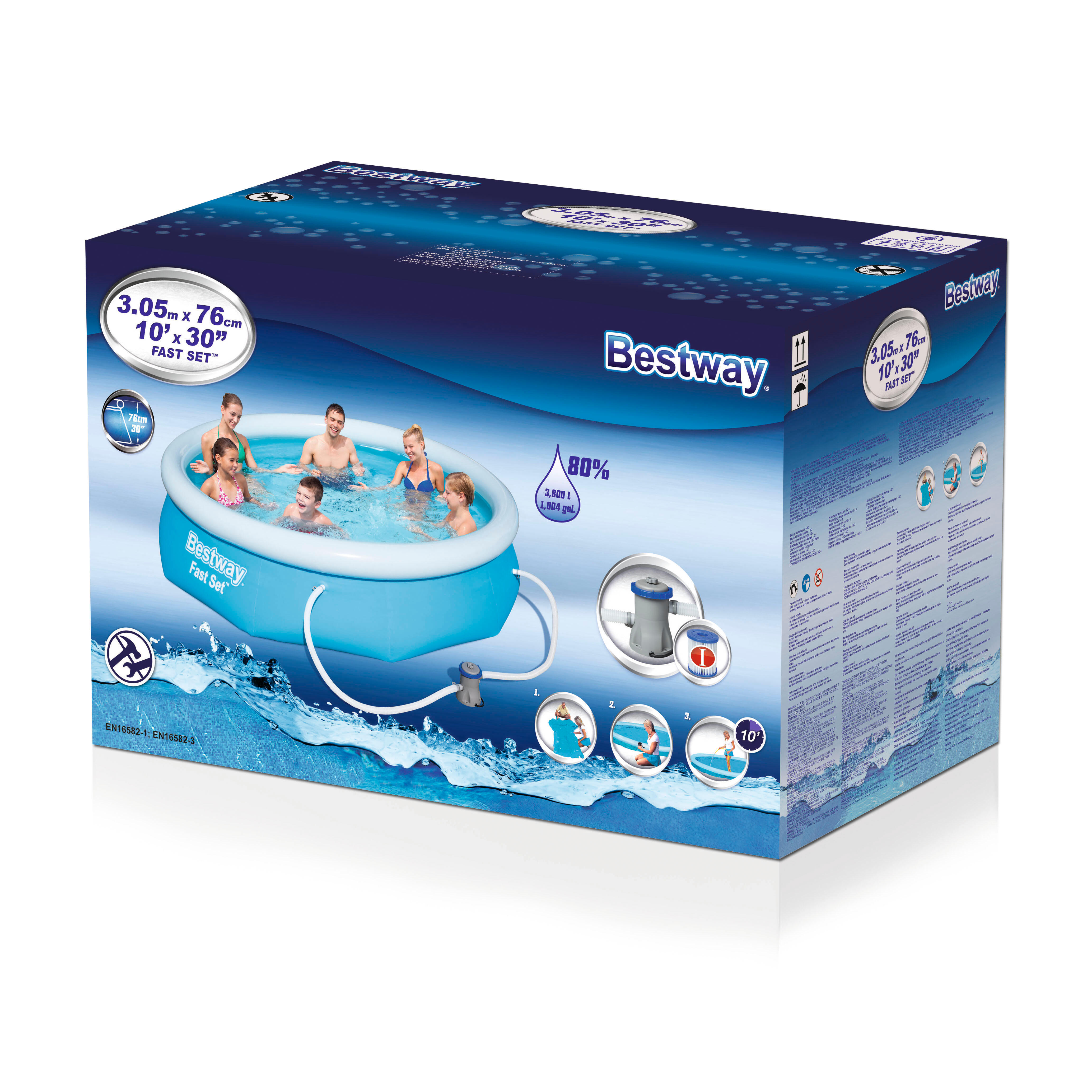 Piscina hinchable de PVC redonda de ø3,05x0.76 m con depuradora de cartucho BESTWAY - 8
