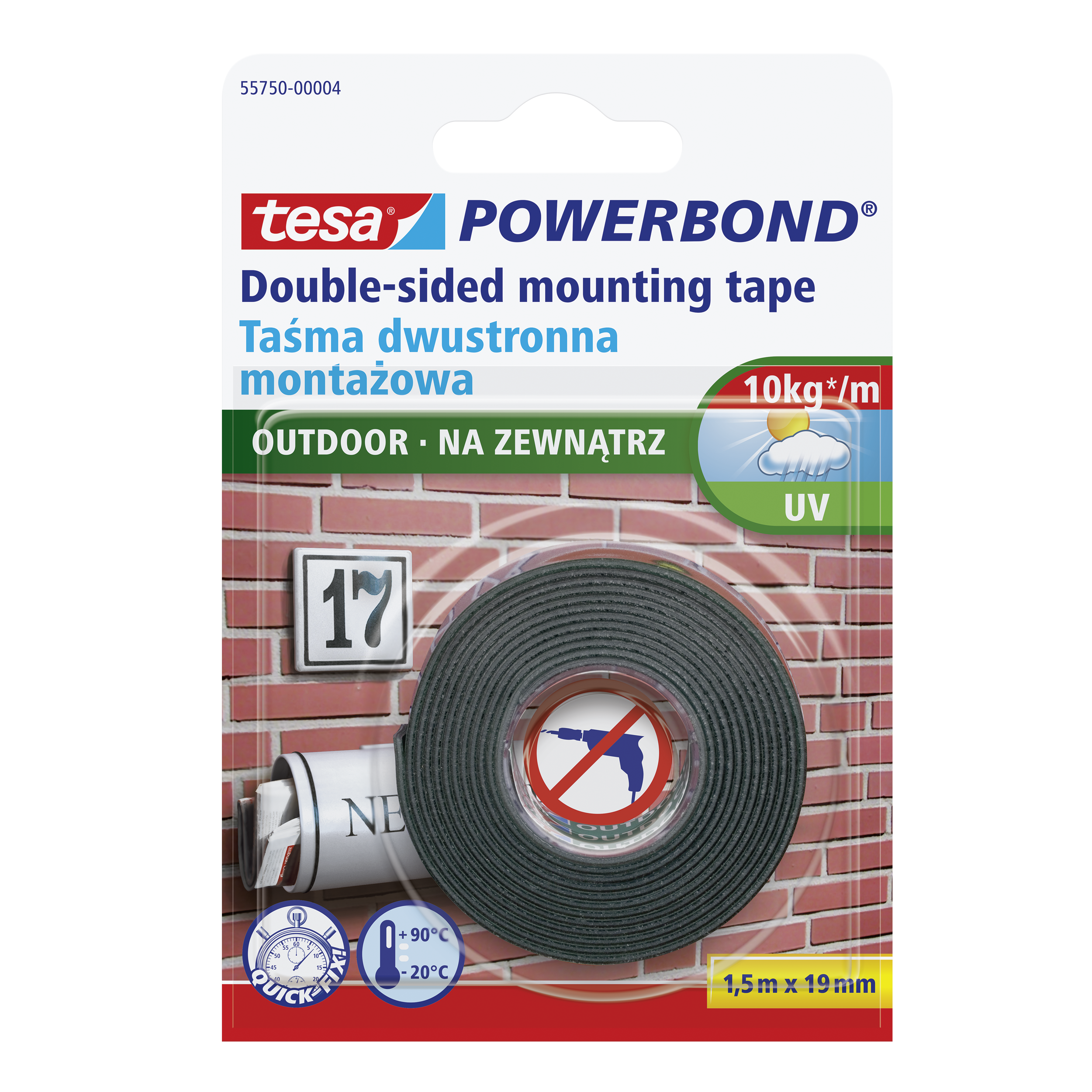 Taśma dwustronna montażowa POWERBOND na zewnątrz 1.5 m x 19 mm TESA - 9