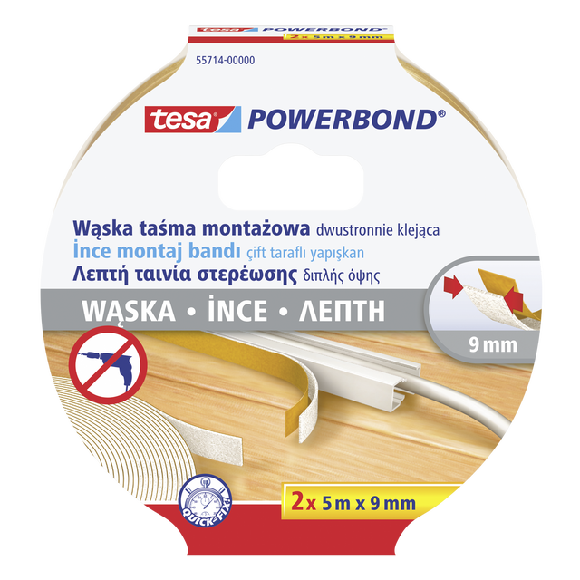Taśma montażowa dwustronna wąska 2 szt. 5 m x 9 mm TESA