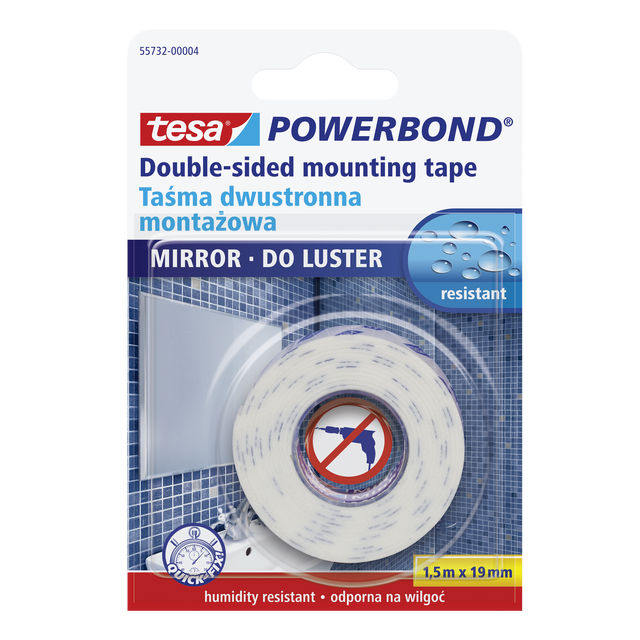 Taśma dwustronna montażowa POWERBOND do luster 1.5 m x 19 mm TESA