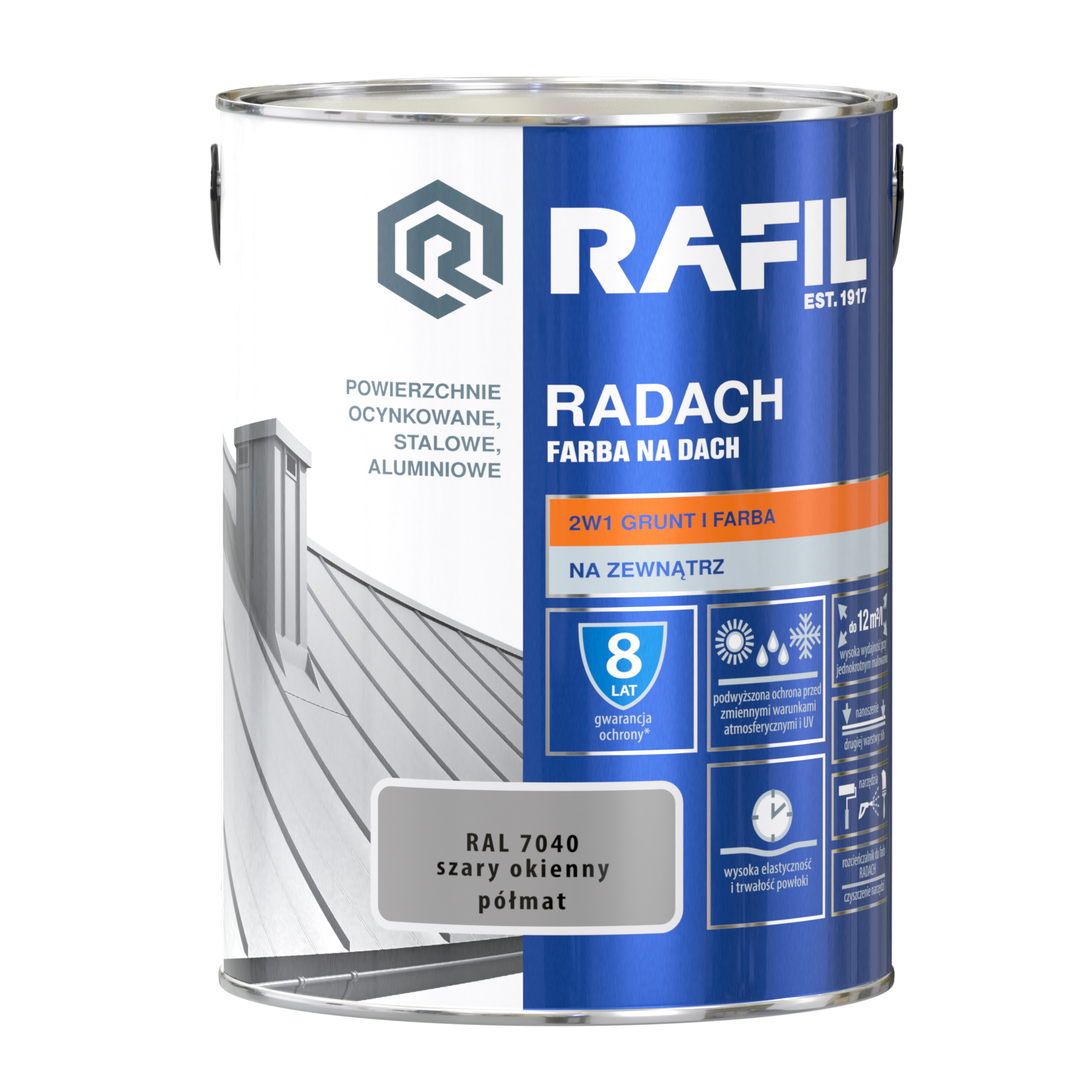 Farba na dach RADACH 5 l RAL-7040 Szary okienny RAFIL