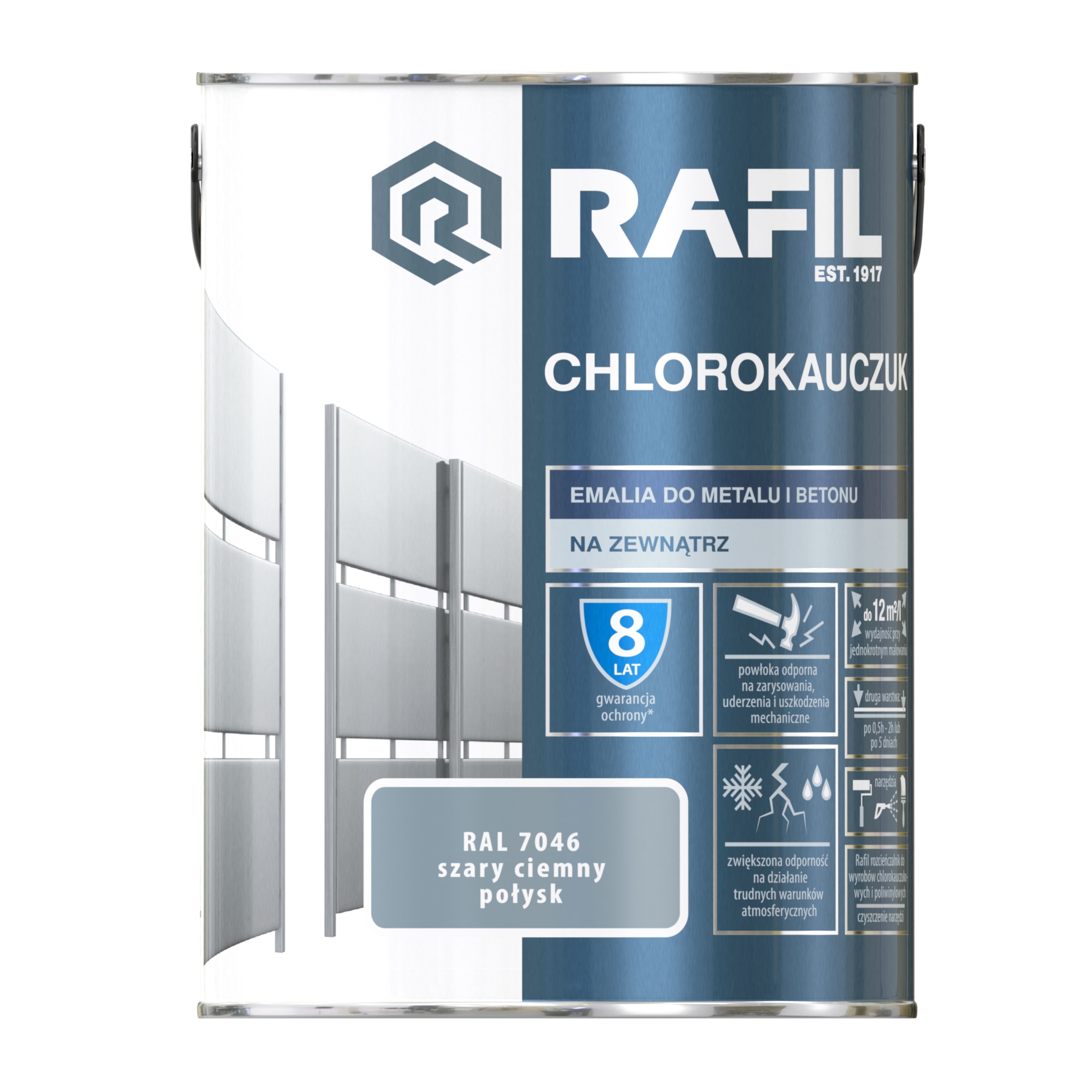 Emalia do metalu i betonu CHLOROKAUCZUK 5 l Szary ciemny RAL 7046 RAFIL - 3