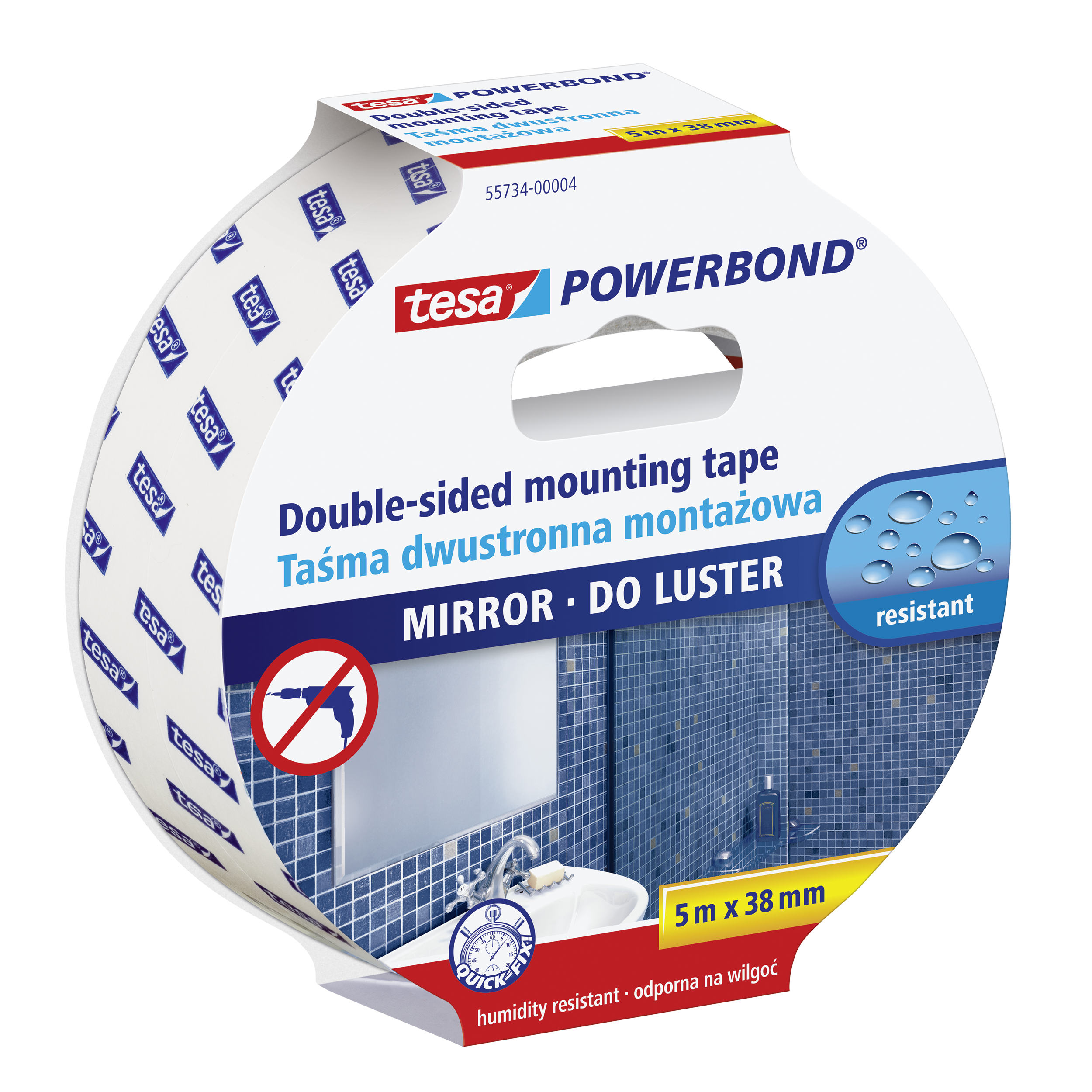 Taśma dwustronna montażowa POWERBOND do luster 5 m x 38 mm TESA - 12