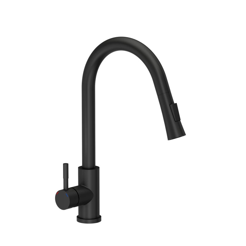 Bateria kuchenna z wyciąganą wylewką U 40 cm Erica Czarna Quadron
