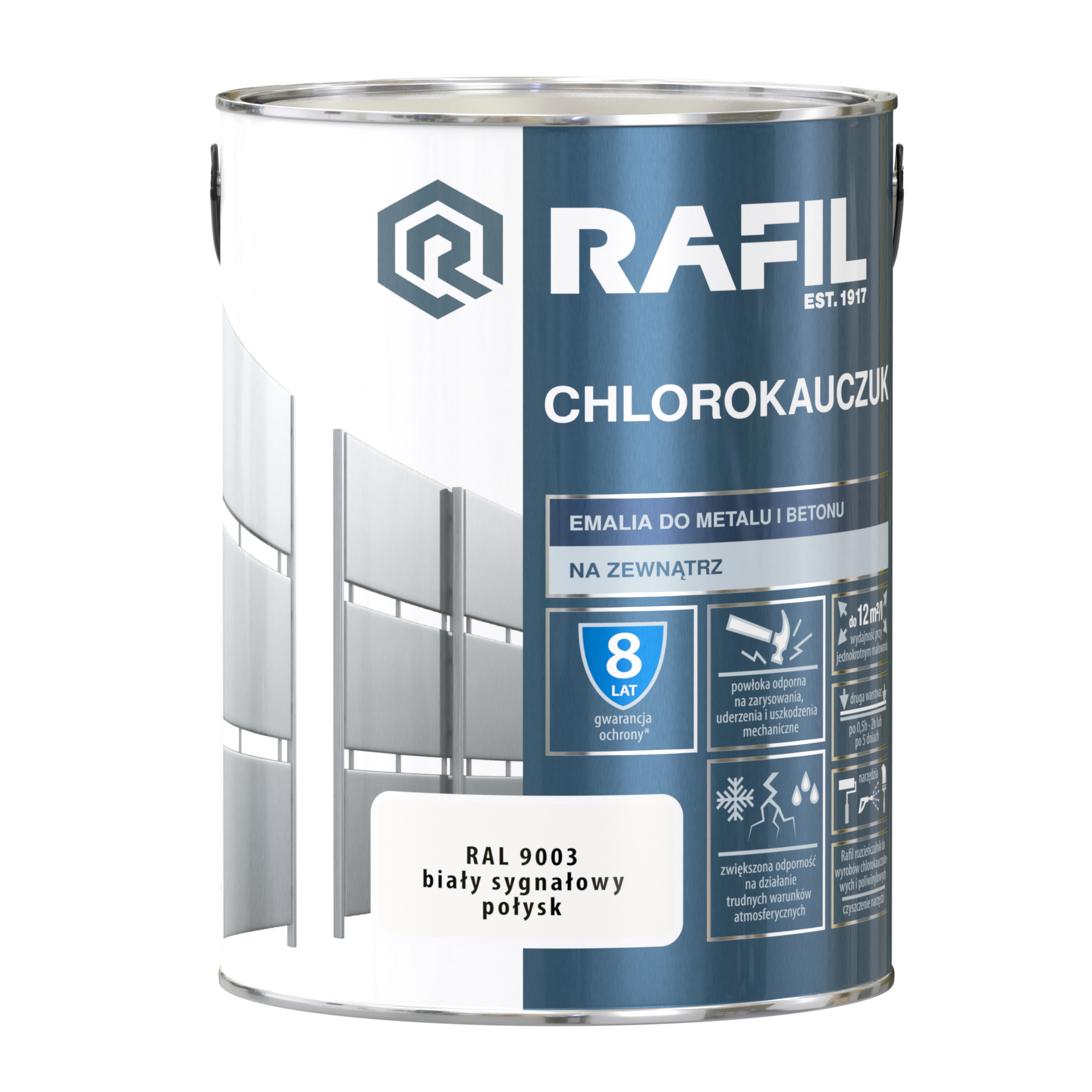 Emalia do metalu i betonu CHLOROKAUCZUK 5 l Biały sygnałowy RAL 9003 RAFIL