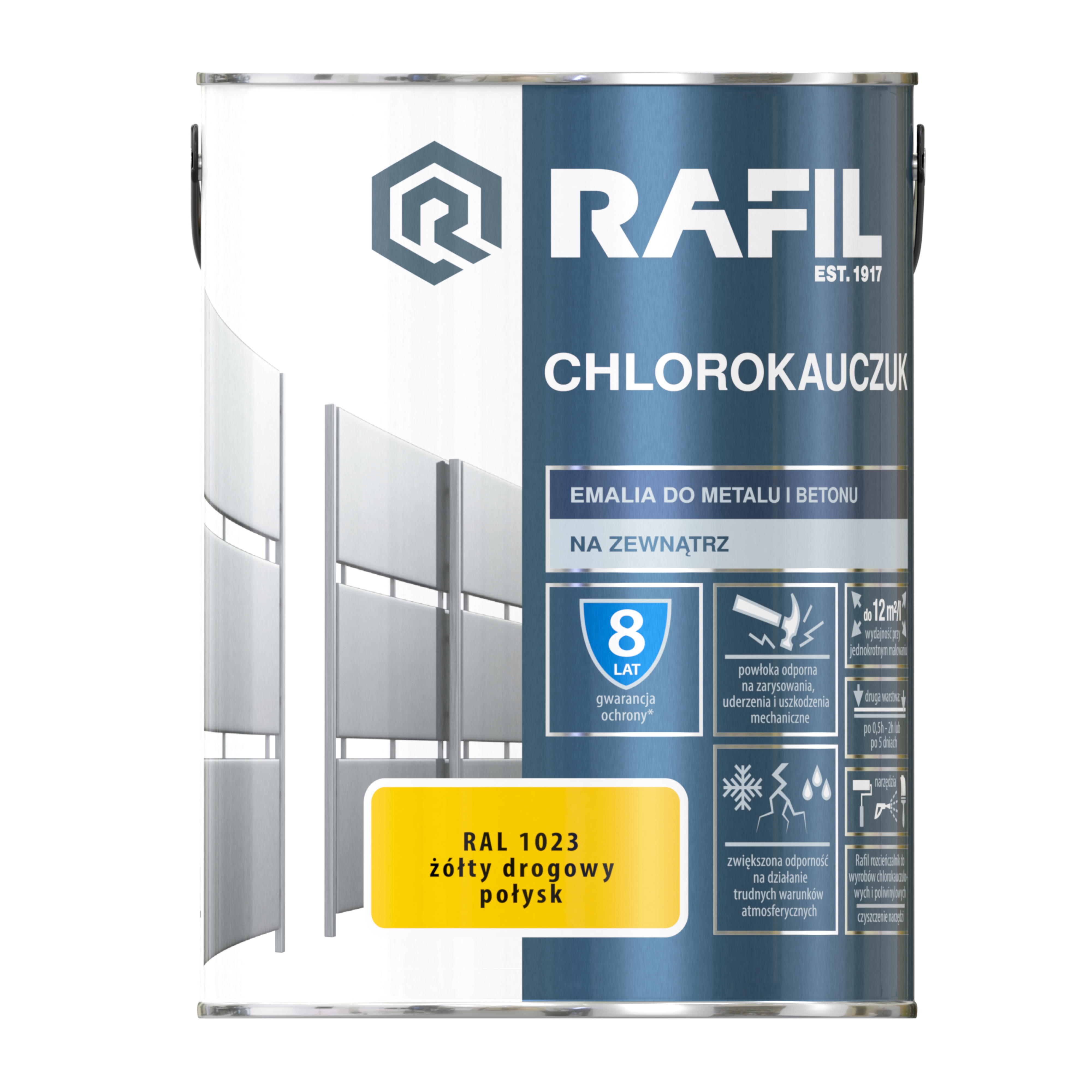 Emalia do metalu i betonu CHLOROKAUCZUK 5 l Żółty drogowy RAL 1023 RAFIL - 3