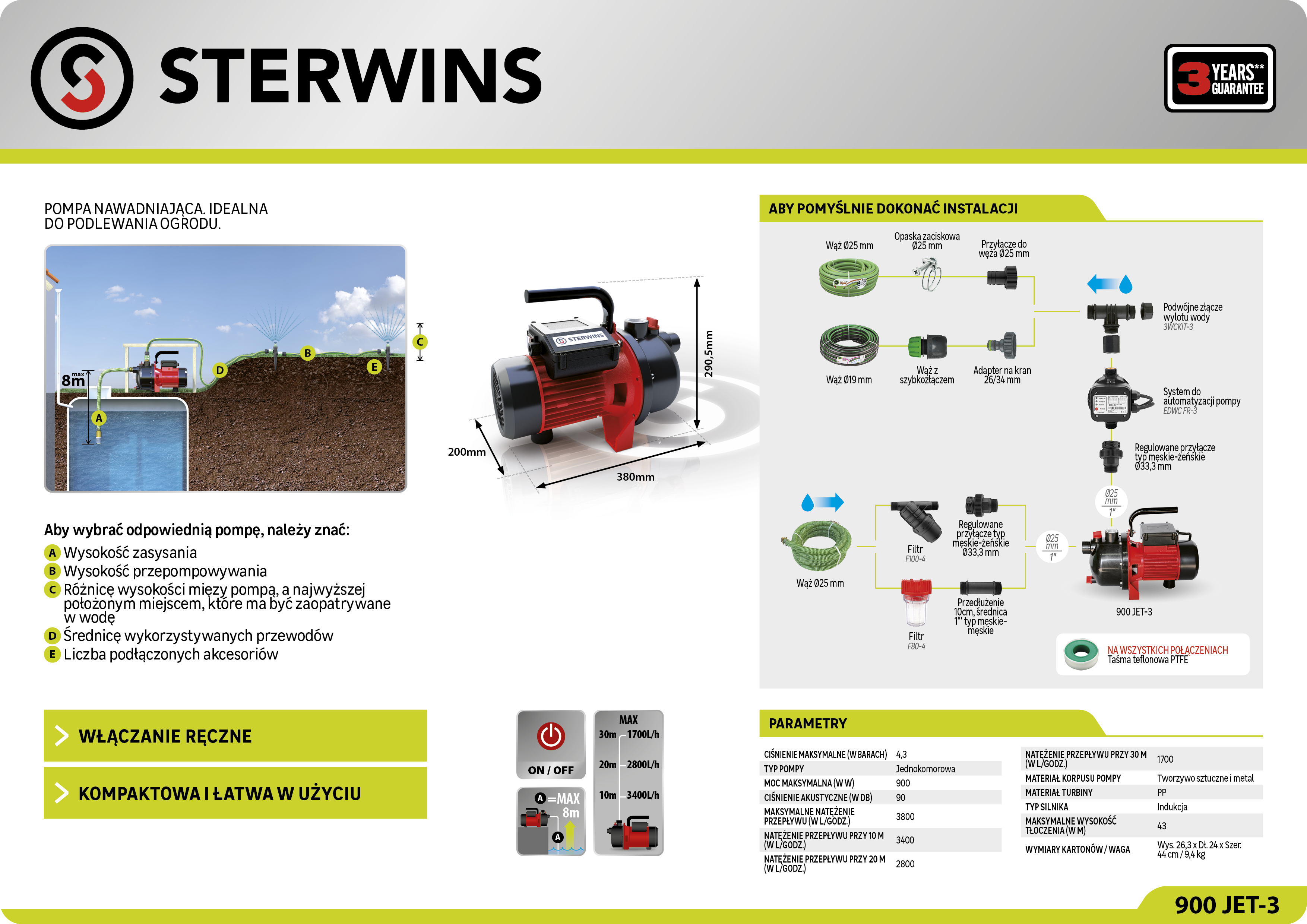 Pompa ogrodowa Sterwins 900 JET-3 3800l/h 900W - 5