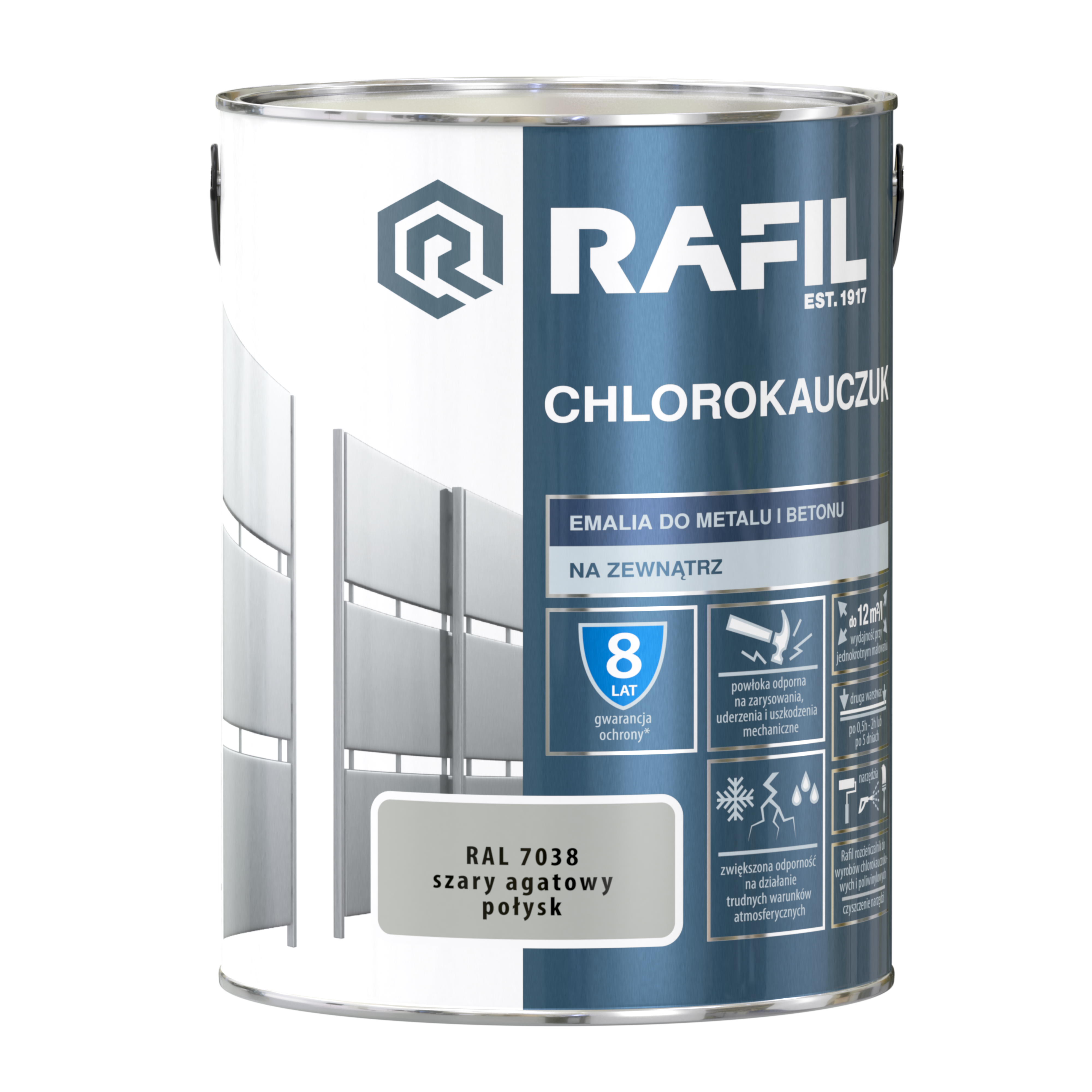 Emalia do metalu i betonu CHLOROKAUCZUK 5 l Szary agatowy RAL 7038 RAFIL