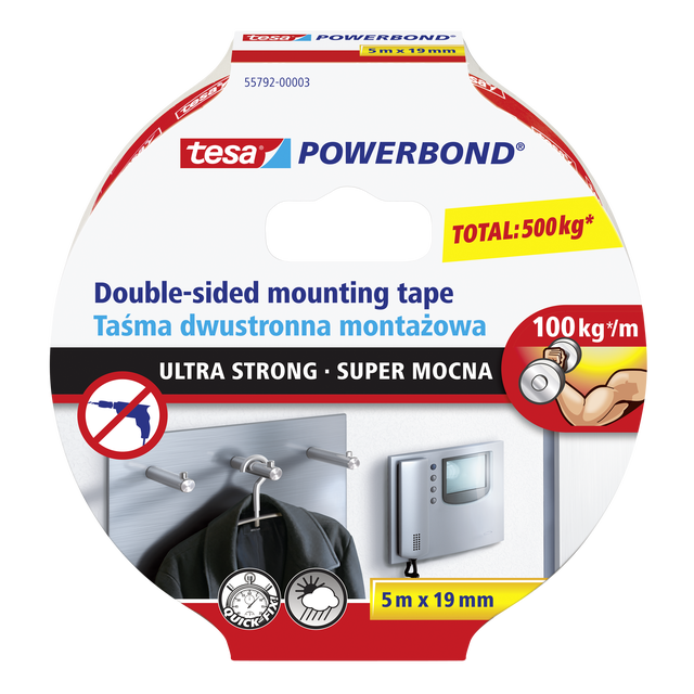 Taśma dwustronna montażowa POWERBOND 5 m x 19 mm super mocna TESA