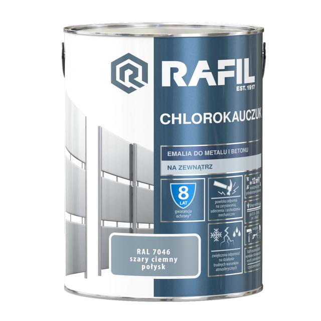 Emalia do metalu i betonu CHLOROKAUCZUK 5 l Szary ciemny RAL 7046 RAFIL