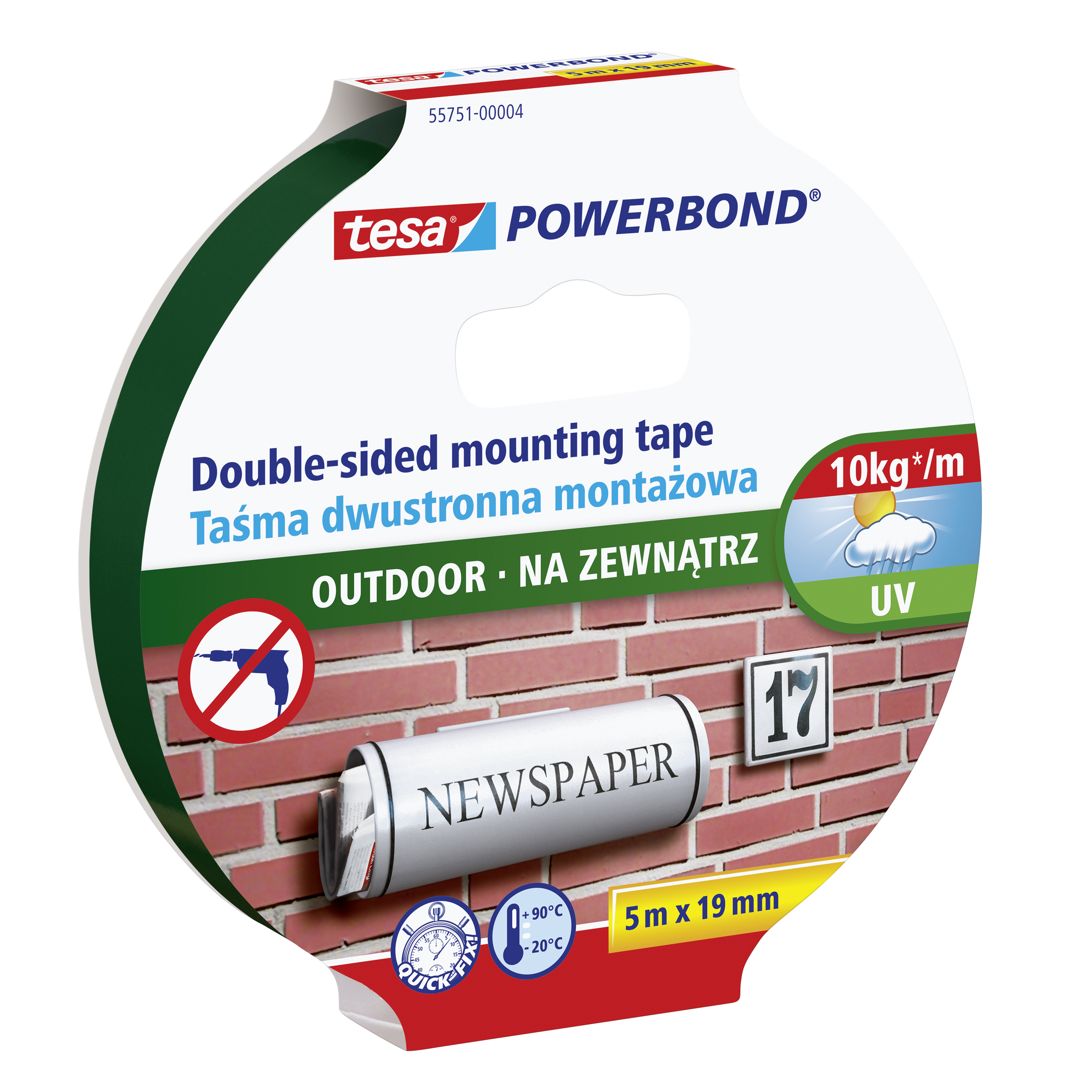 Taśma dwustronna montażowa POWERBOND na zewnątrz 5 m x 19 mm TESA - 8